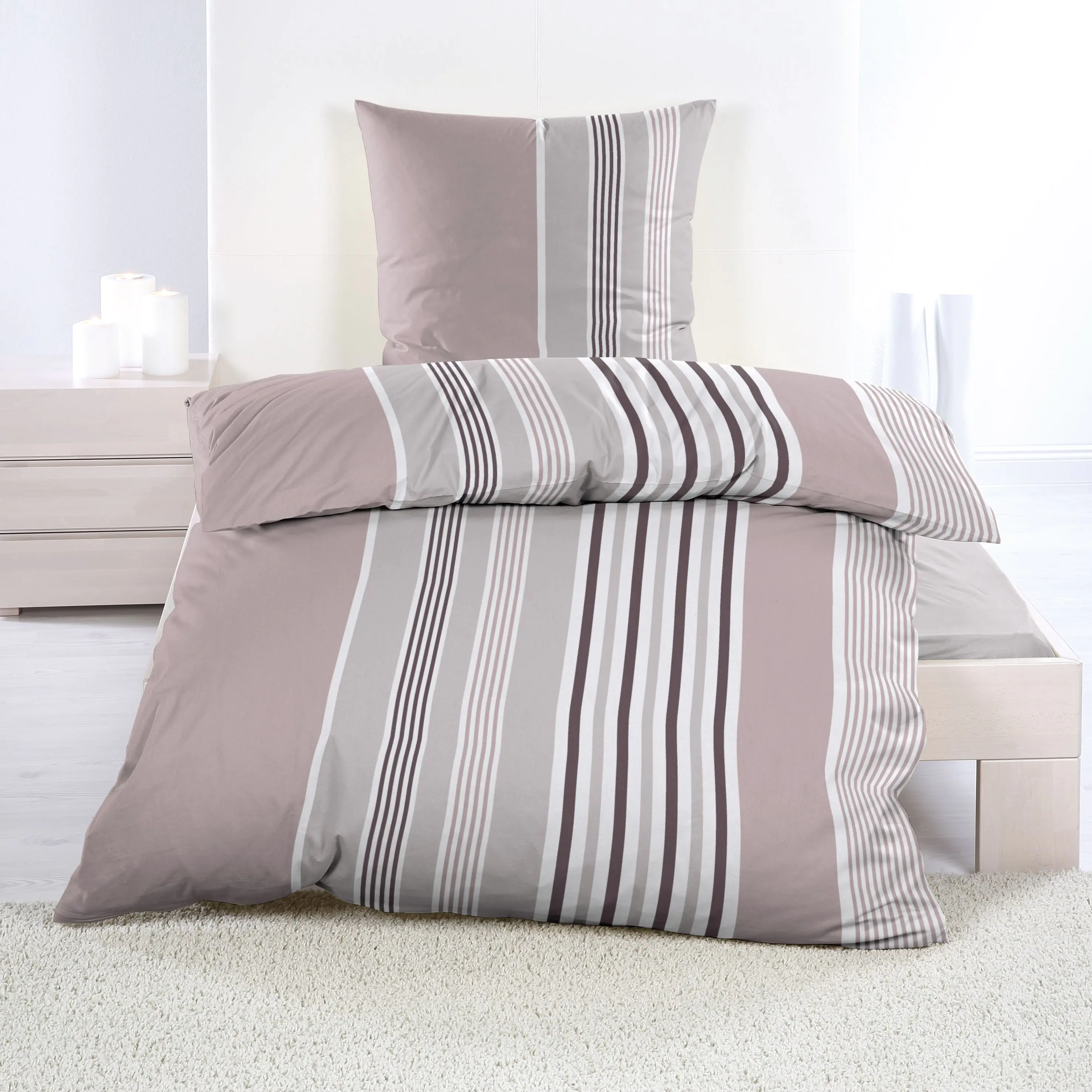 Casa Colori Biber-Bettwäsche mit Streifen rose 135 x 200 cm