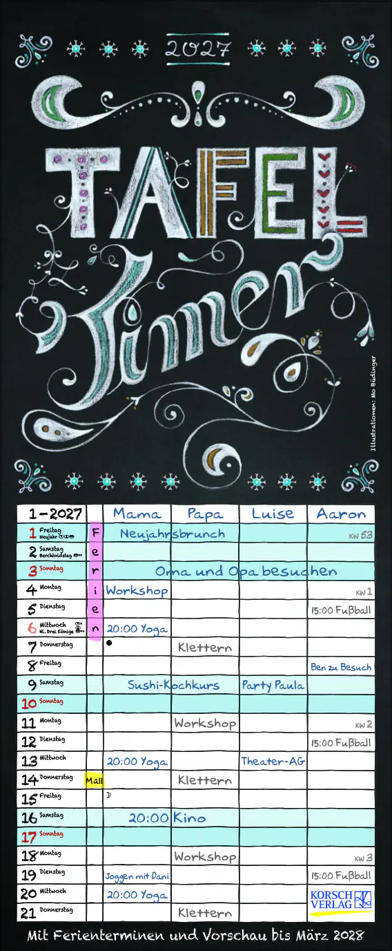 Korsch Kalender Timer Tafel 2027