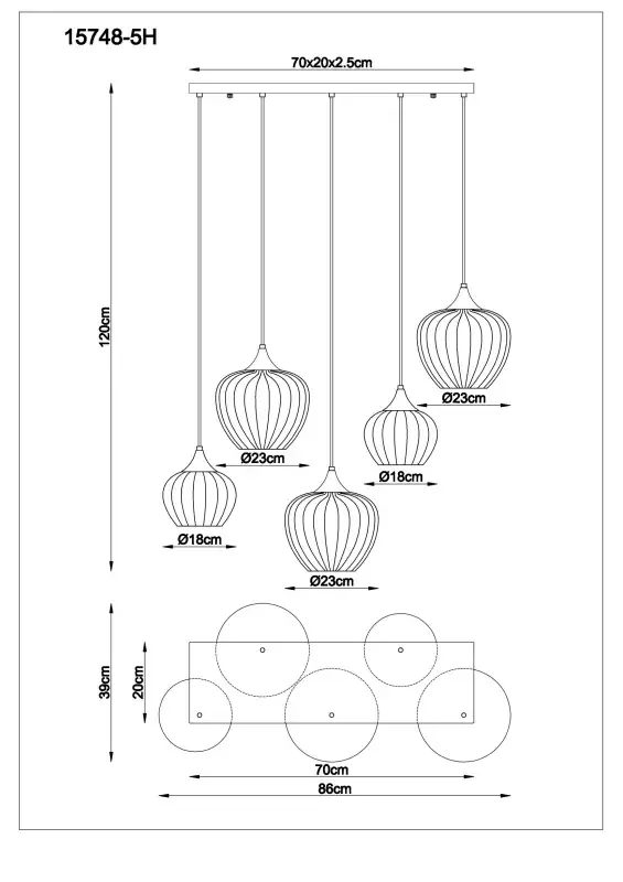 Globo Hängeleuchte Sander 86 x 120 cm bunt matt