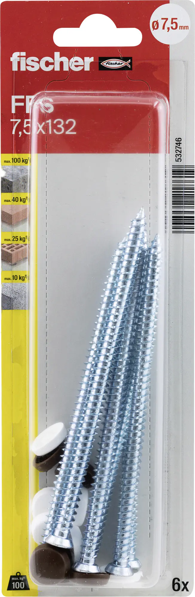 Fischer Fensterrahmenschrauben 7,5 x 132 mm TX30 - 6 Stk.