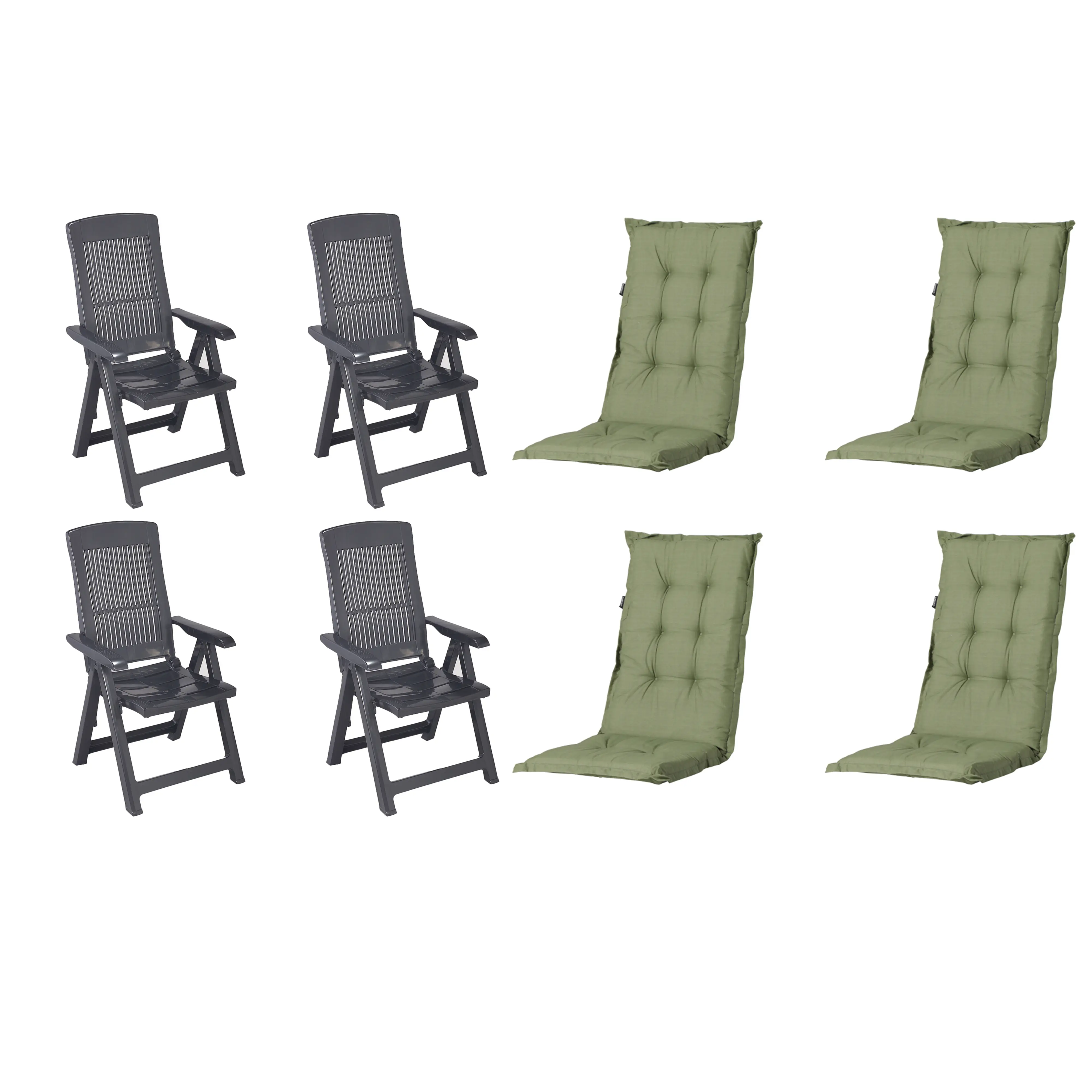 Progarden Gartenstuhl-Set Tampa mit Auflagen anthrazit/grün 8-tlg.