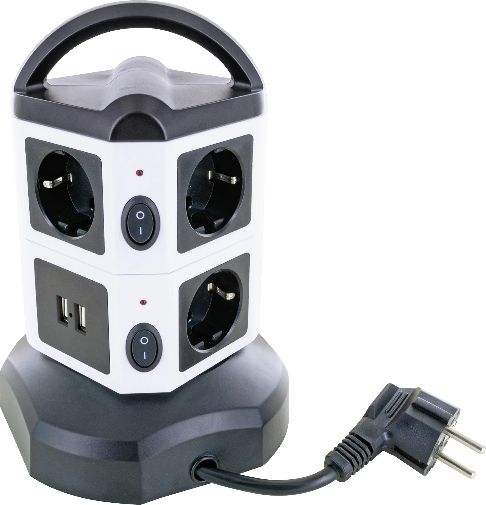Schwaiger Steckdosentower 7-fach + 2x USB weiß, schwarz, 360° drehbar