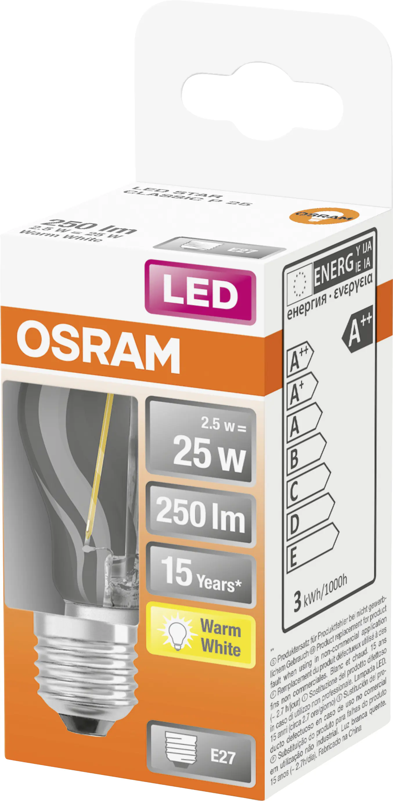 Osram LED Leuchtmittel Star Classic P25 E27 2,5W warmweiß, klar