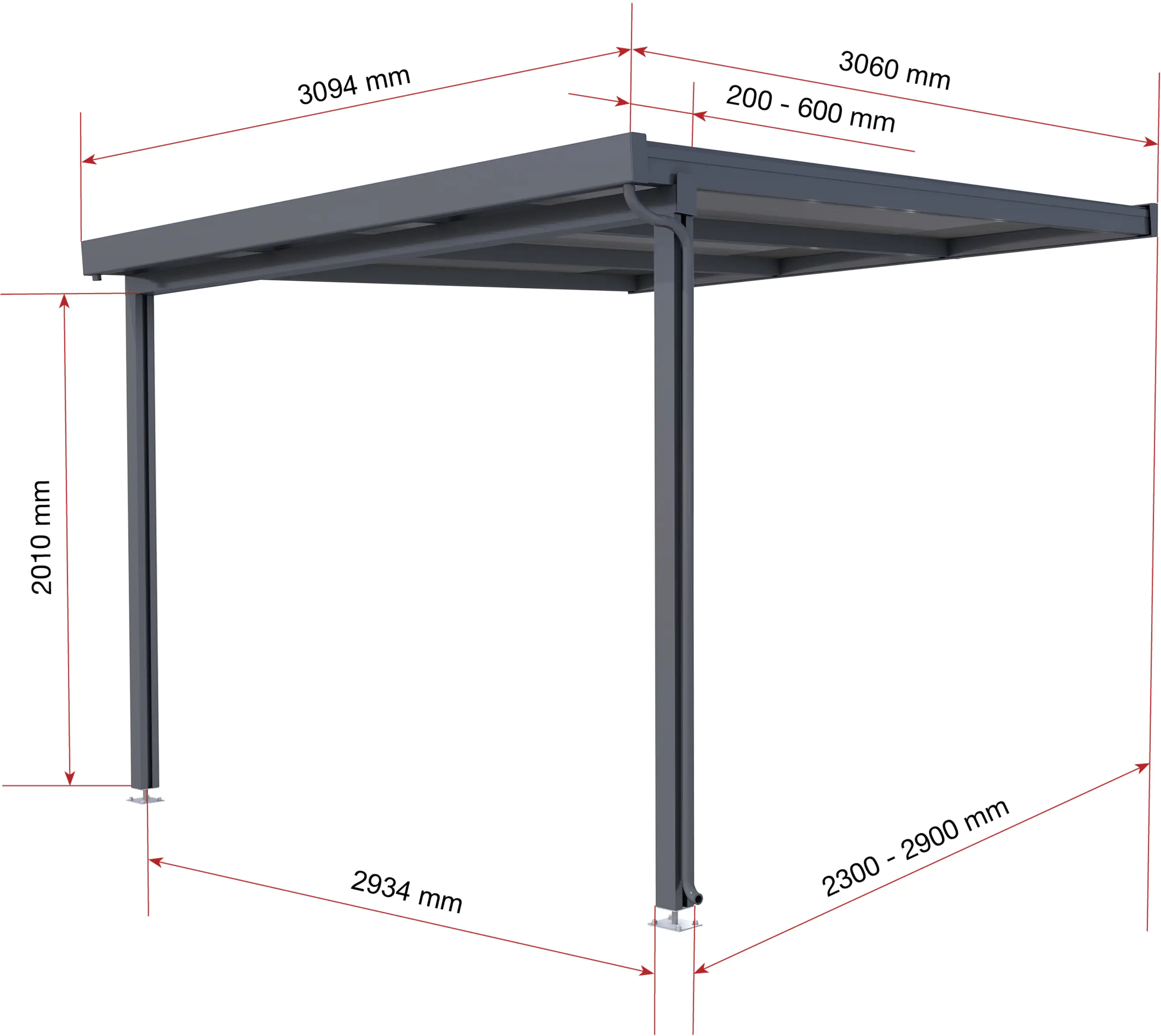Gutta Premium Terrassendach 309,4 x 306 cm anthrazit Acryl klar 16 mm