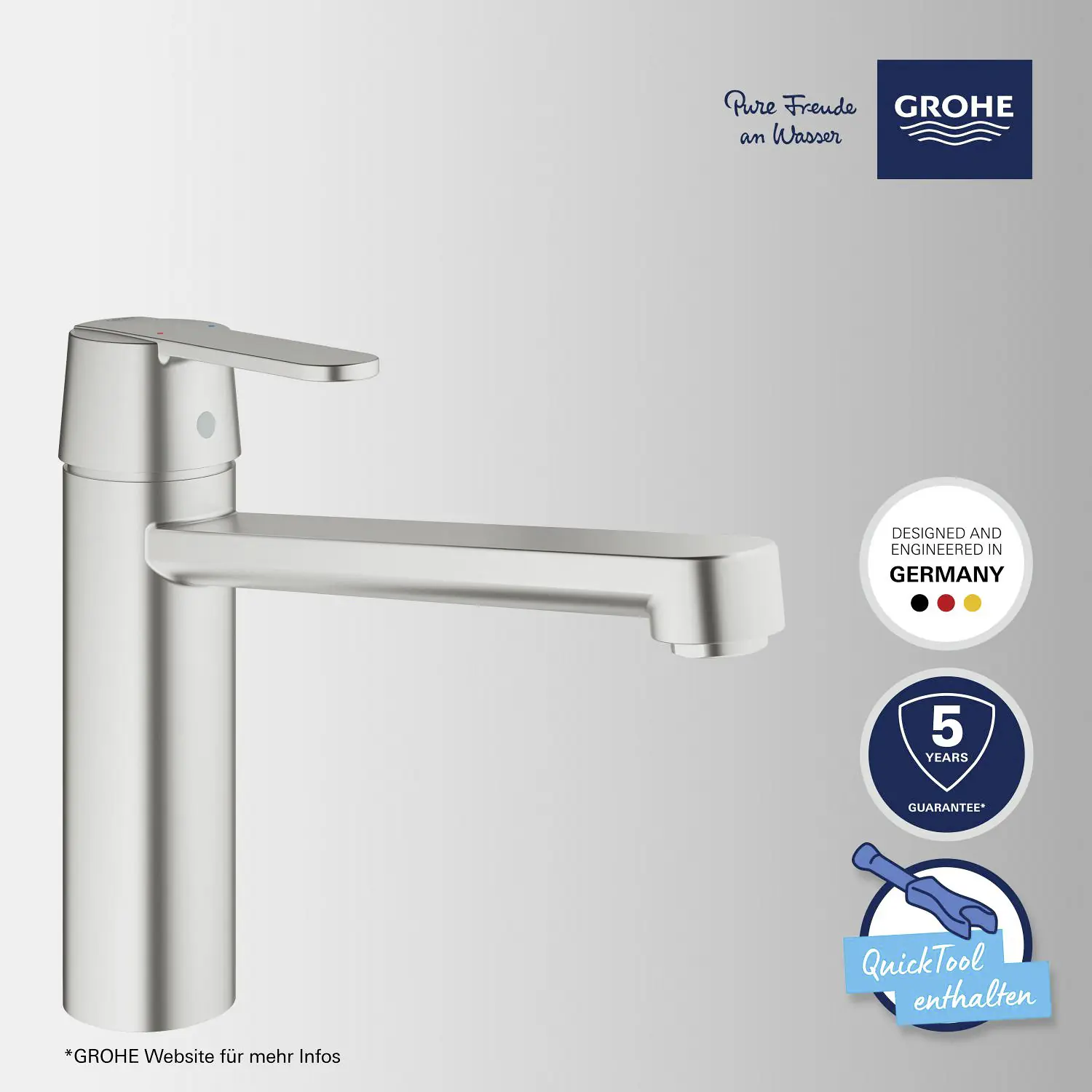 Grohe Spültischarmatur Get supersteel, mittelhoher Auslauf
