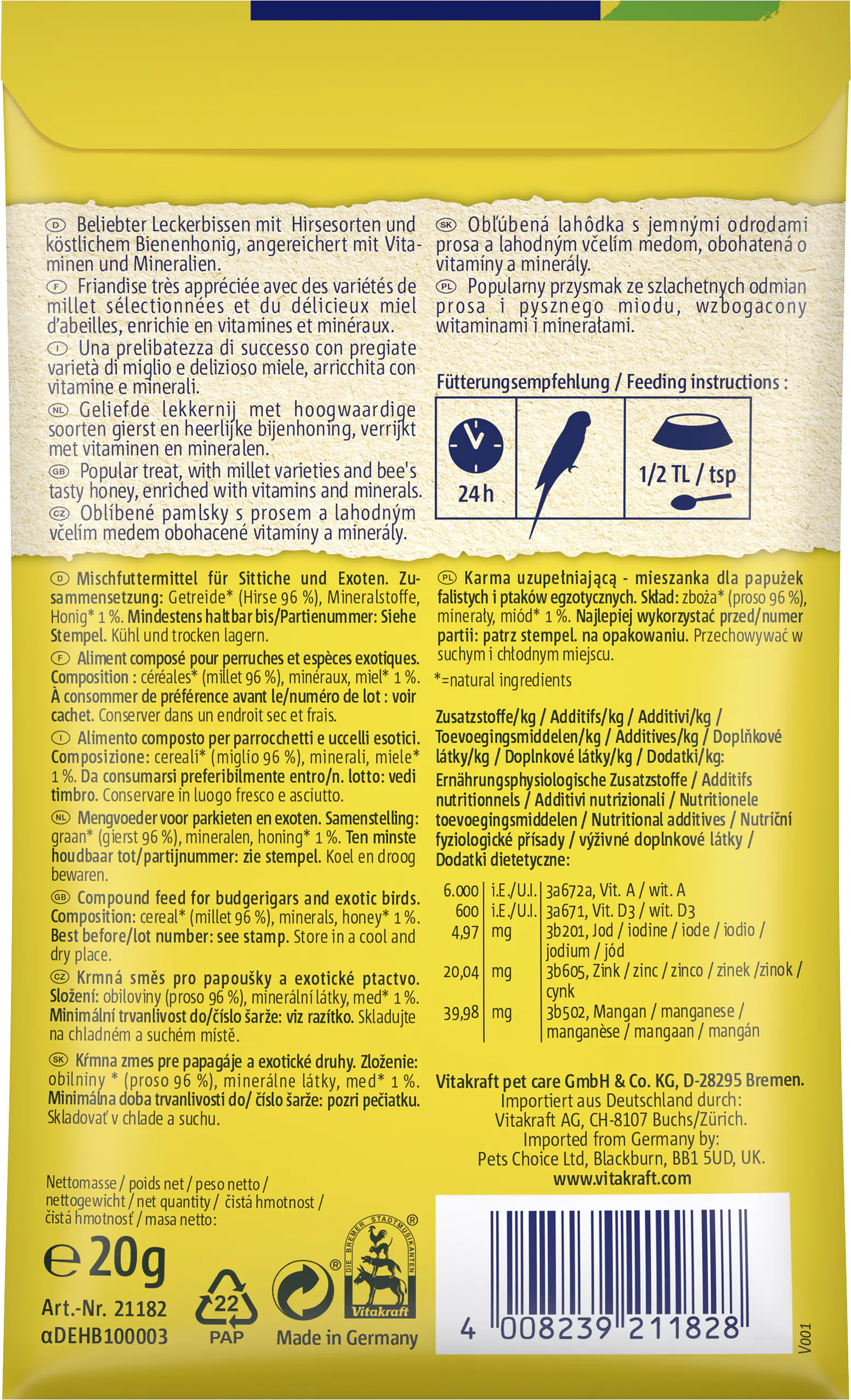 Vitakraft Vogelfutter Honig Perlen 20 g