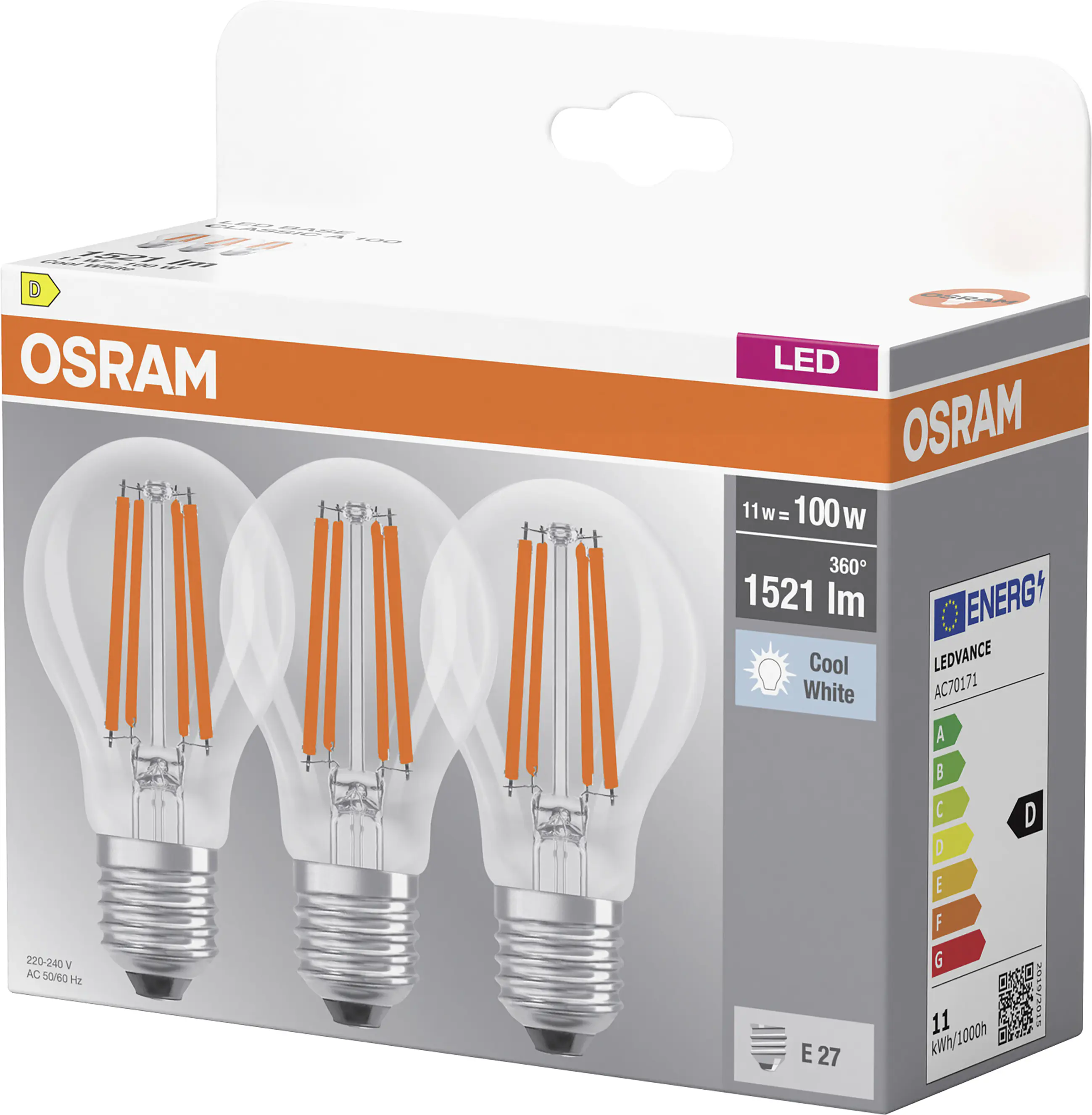 Osram LED Leuchtmittel E27 3er Pack Base Classic 11W klar kaltweiß Osram LED Leuchtmittel E27 3er Pack Base Classic 11W klar kaltweiß