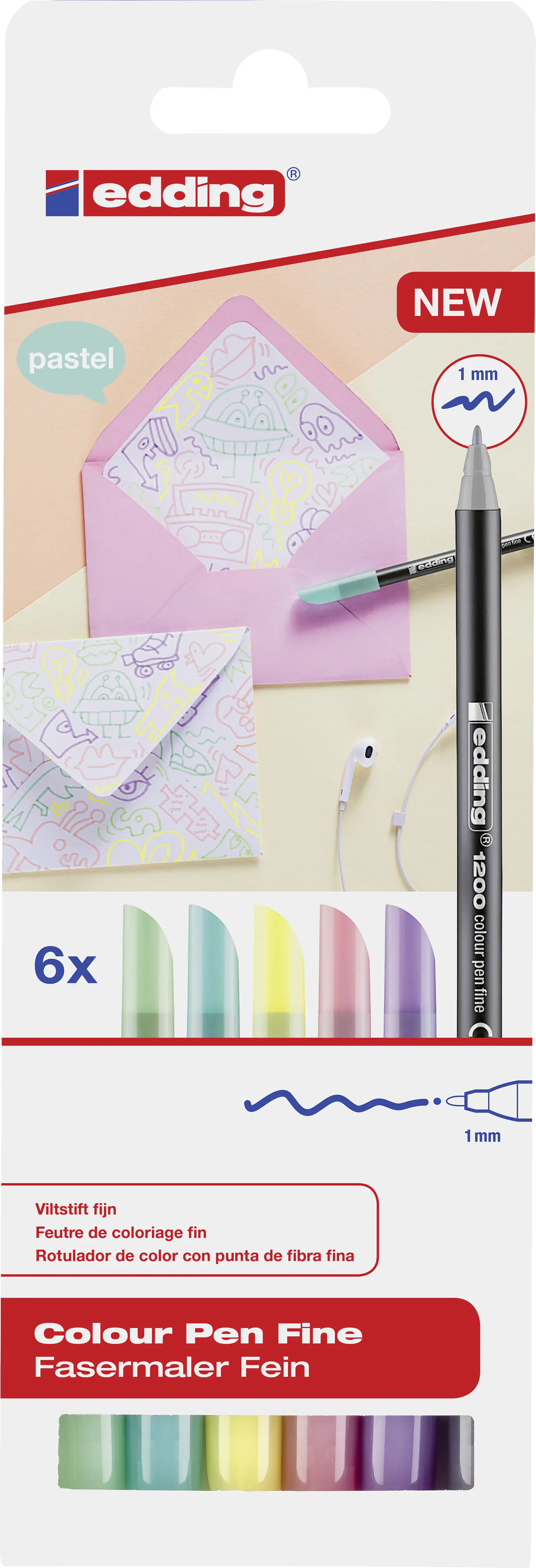 edding 1200 Fasermaler fein 6er Set pastell 1 mm