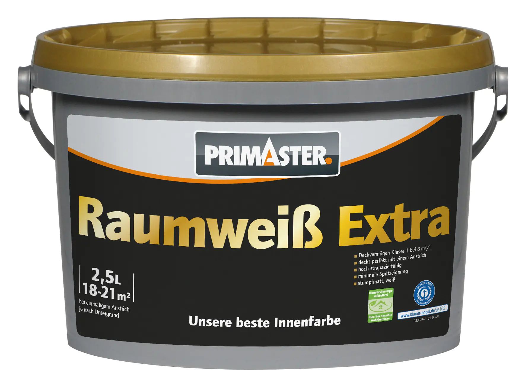 Primaster Raumweiß Extra Wandfaarbe konservierungsmittelfrei 2,5L weiß matt Primaster Raumweiß Extra Wandfaarbe konservierungsmittelfrei 2,5L weiß matt