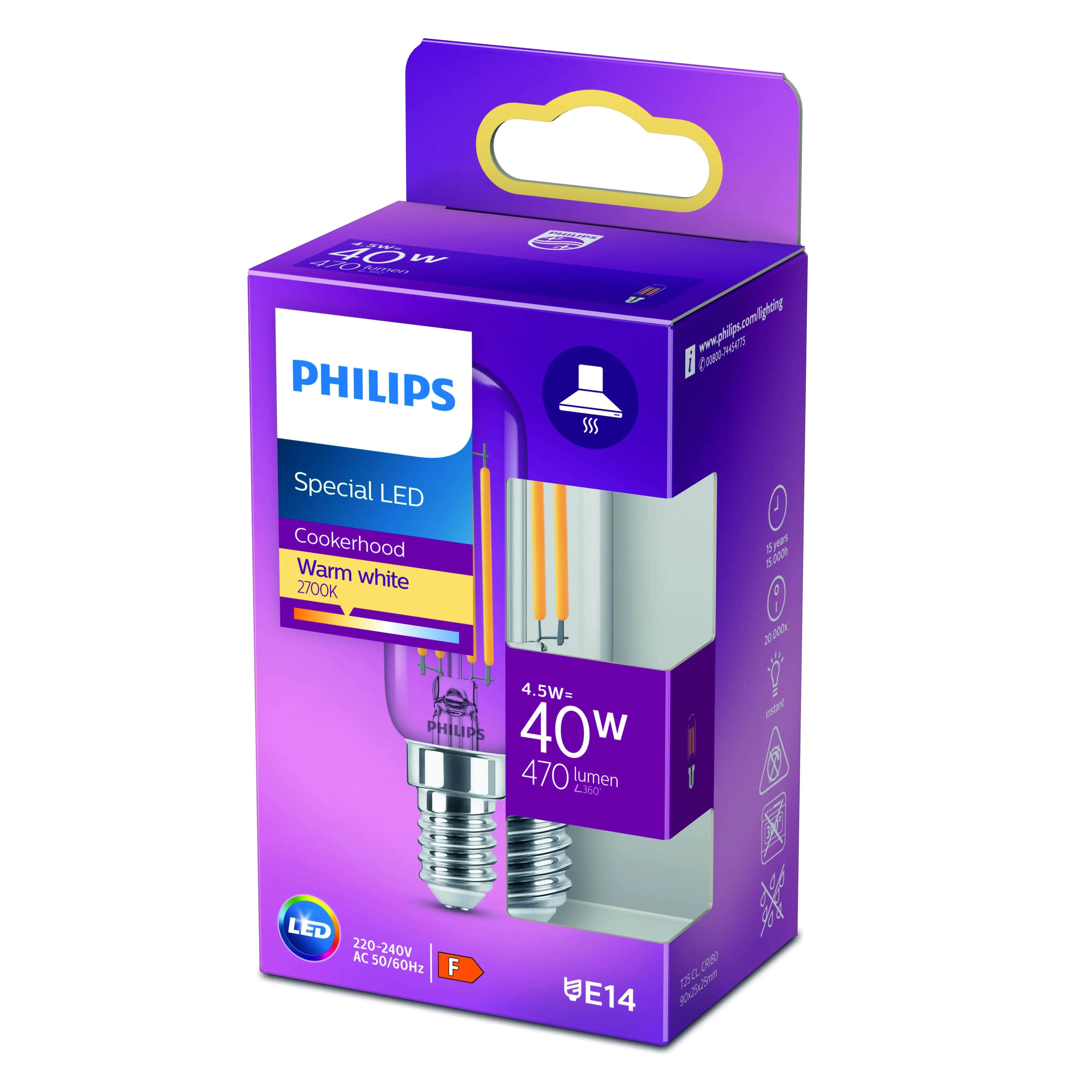 Philips LED-Leuchtmittel Filament Stabform T25L E14 4,5W warmweiß