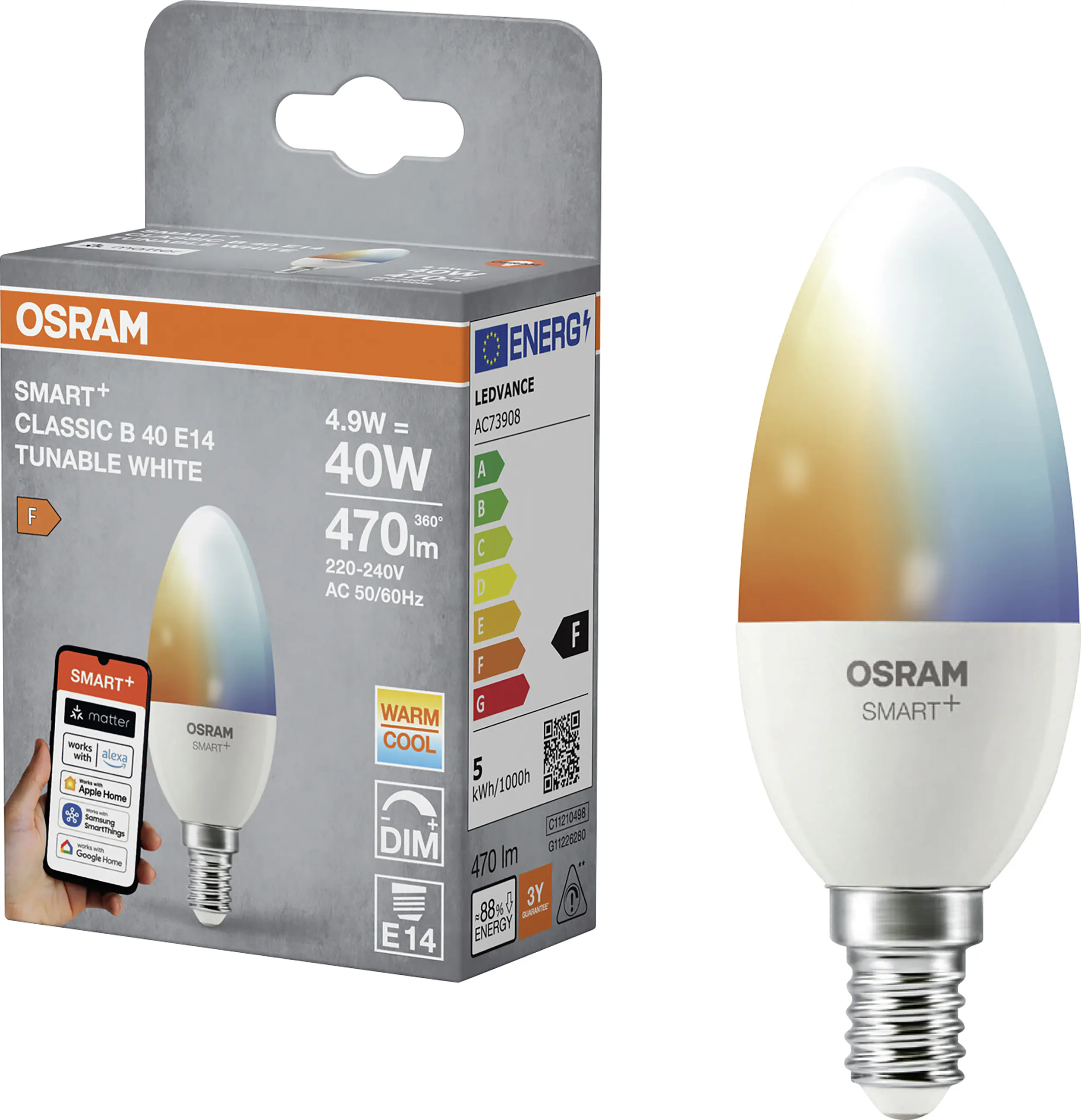 Osram SMART+ Matter Leuchtmittel E14 Classic 4.9W matt CCT