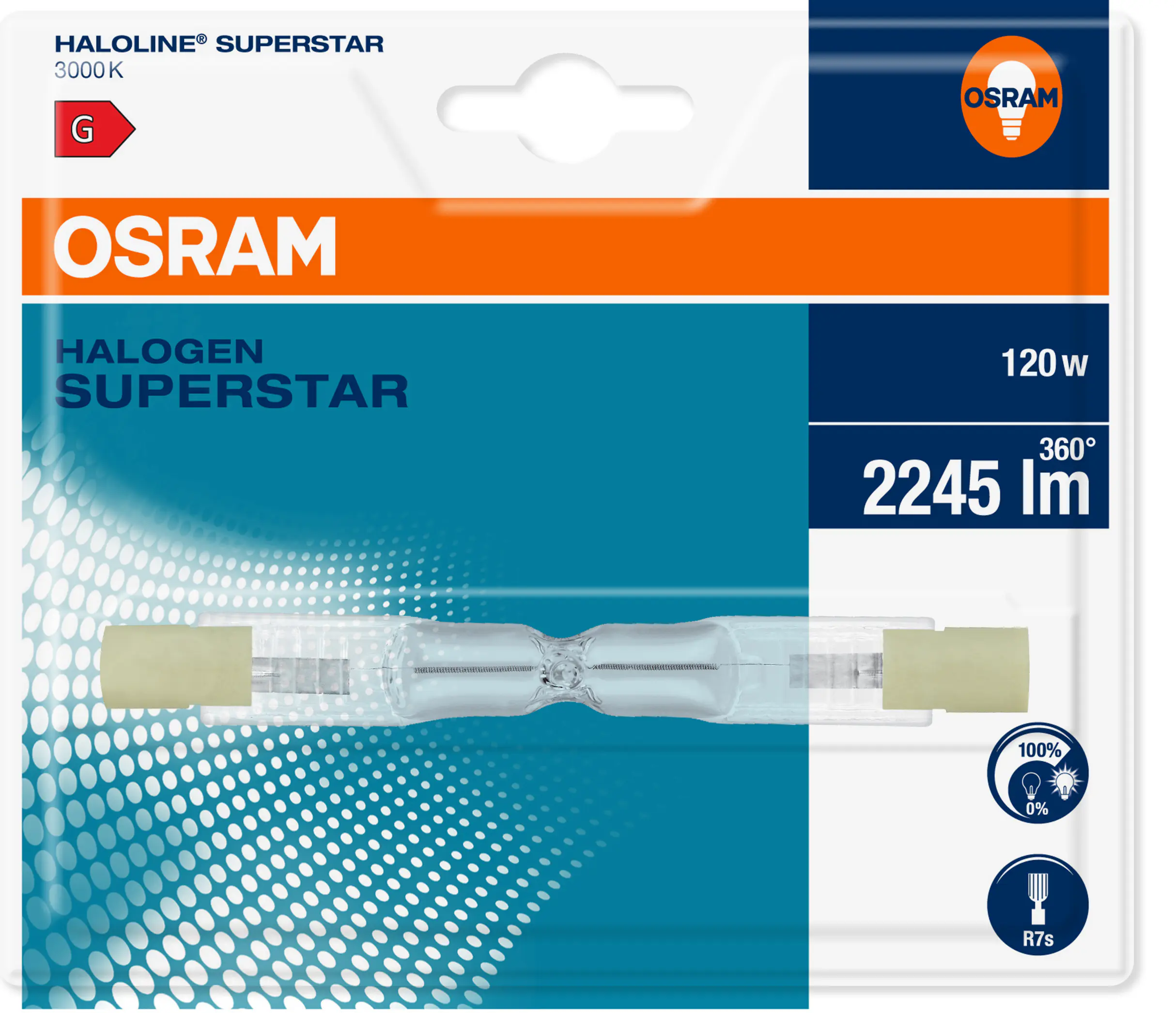 Osram Halogenlampe Haloline Superstar R7s 120W warmweiß, dimmbar, klar
