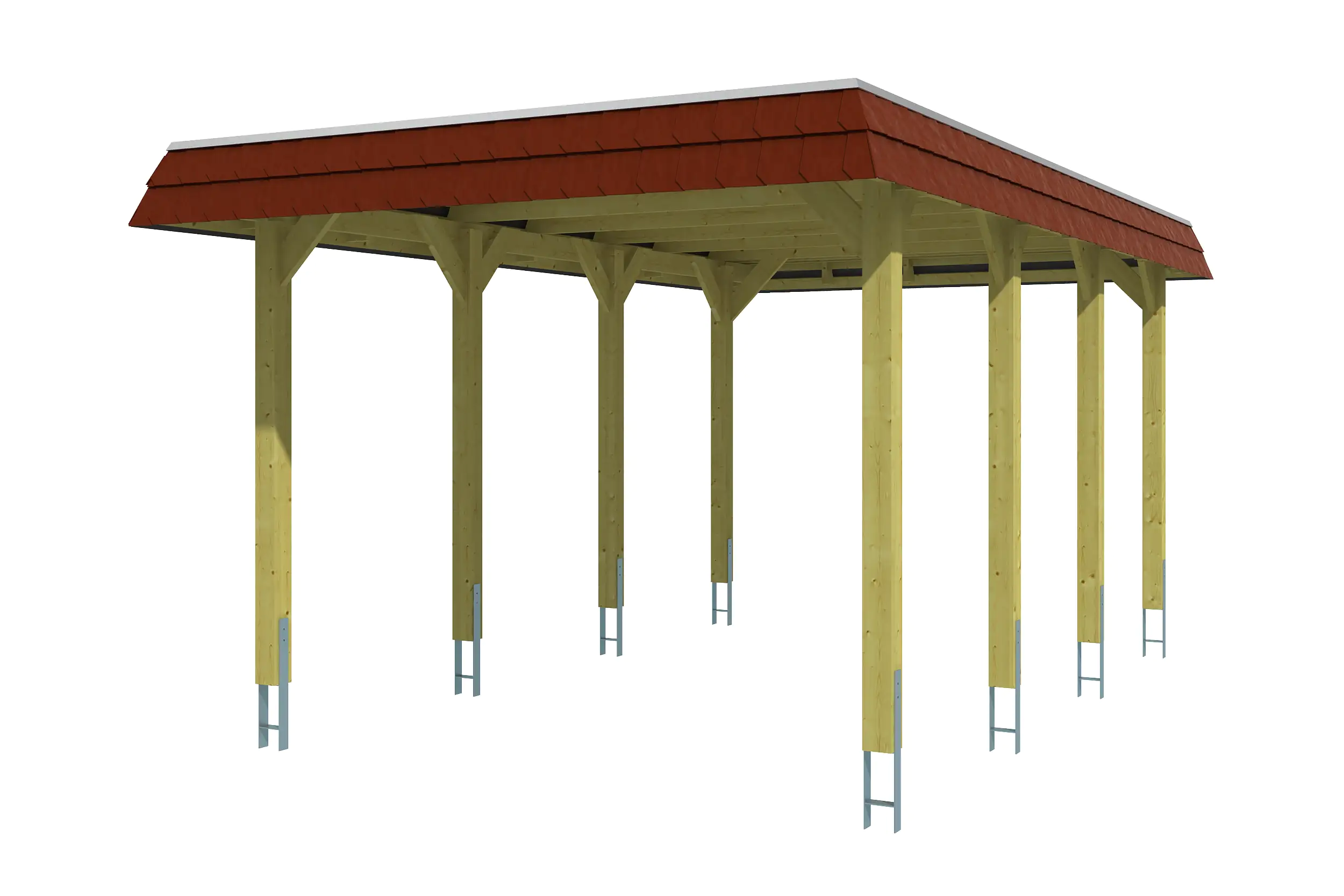 4018211033942_02 SKAN HOLZ Carport Spreewald 345 x 589 cm mit EPDM-Dach, rote Blende