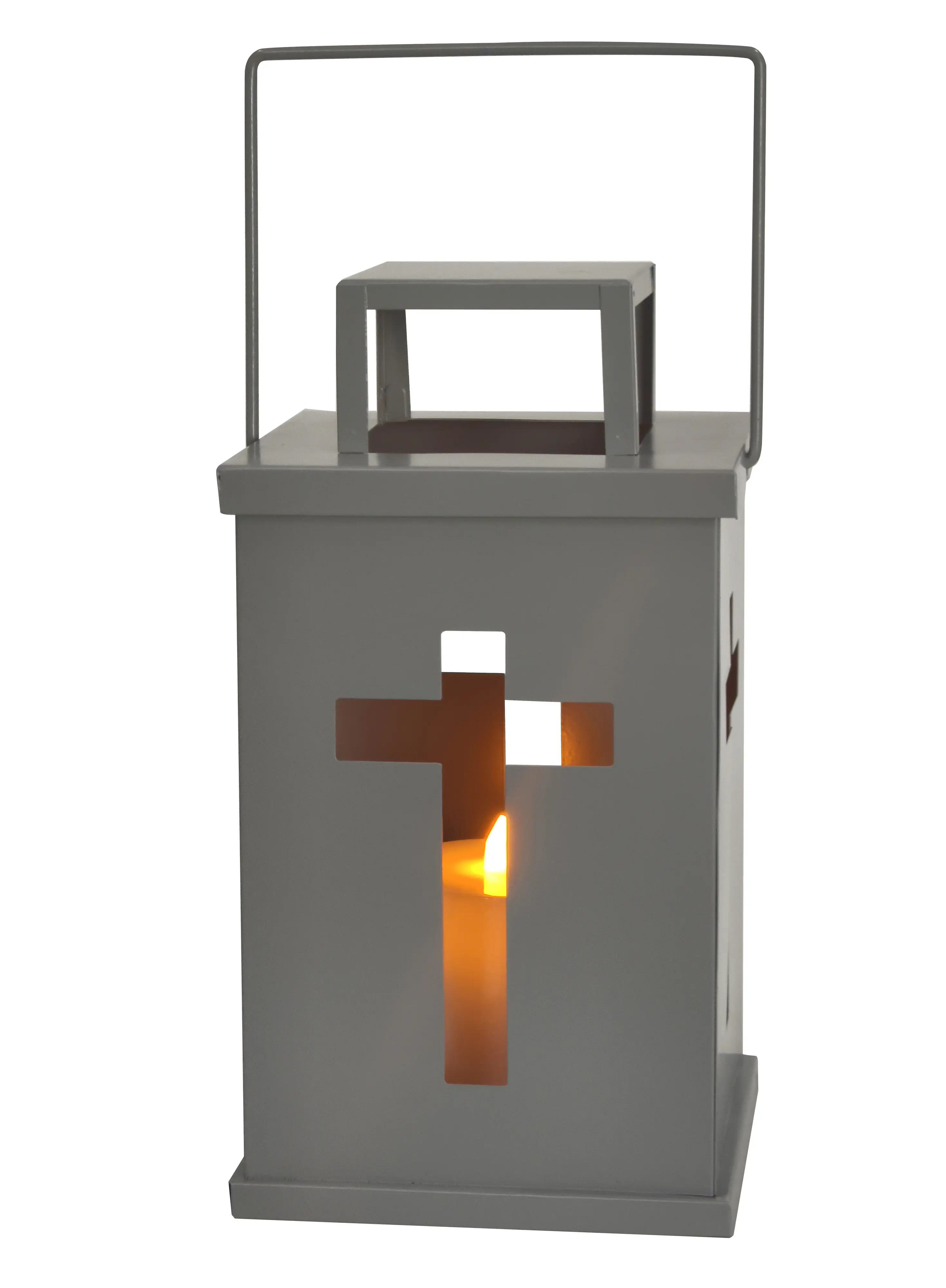 TrendLine LED-Grablaterne mit Kreuzsymbol & Timer 25 x 14 cm warmweiß silber

