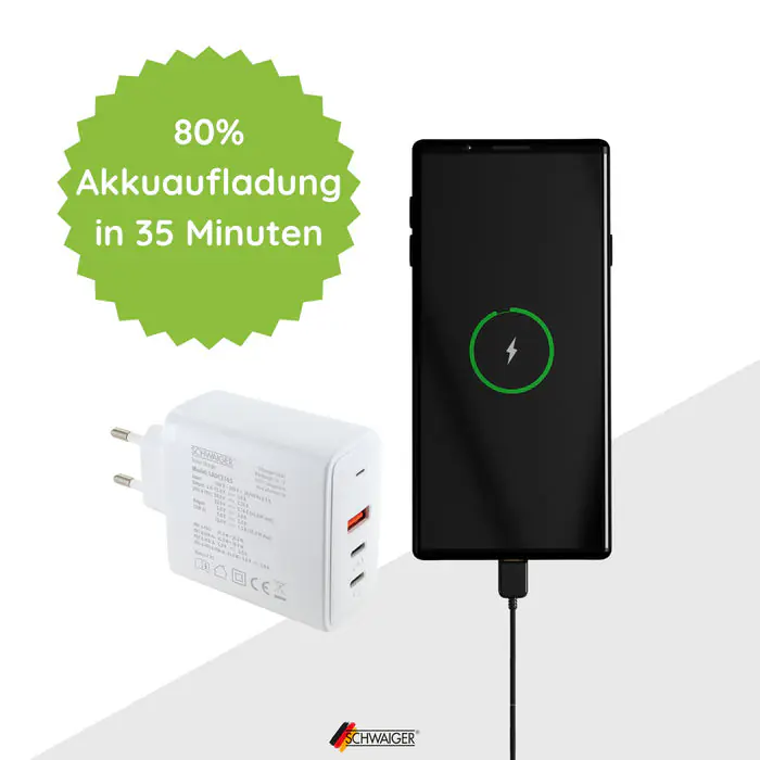 Schwaiger Schnell-Ladeadapter 65 W  2x USB C 1x USB A weiß Schwaiger Schnell-Ladeadapter 65 W  2x USB C 1x USB A weiß
