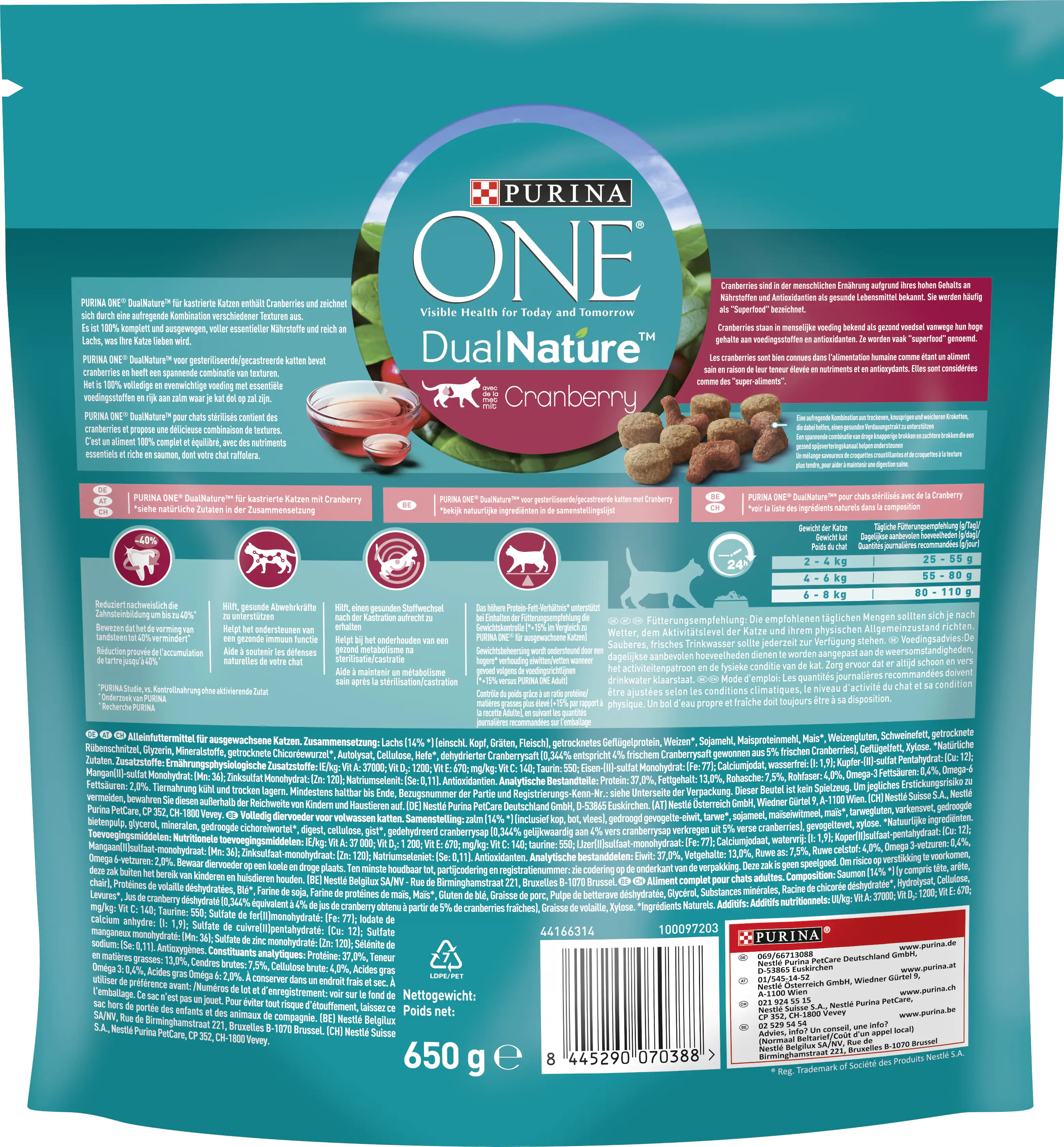 Purina One Katzenfutter DualNature Sterilcat mit Cranberry & Lachs 650 g
