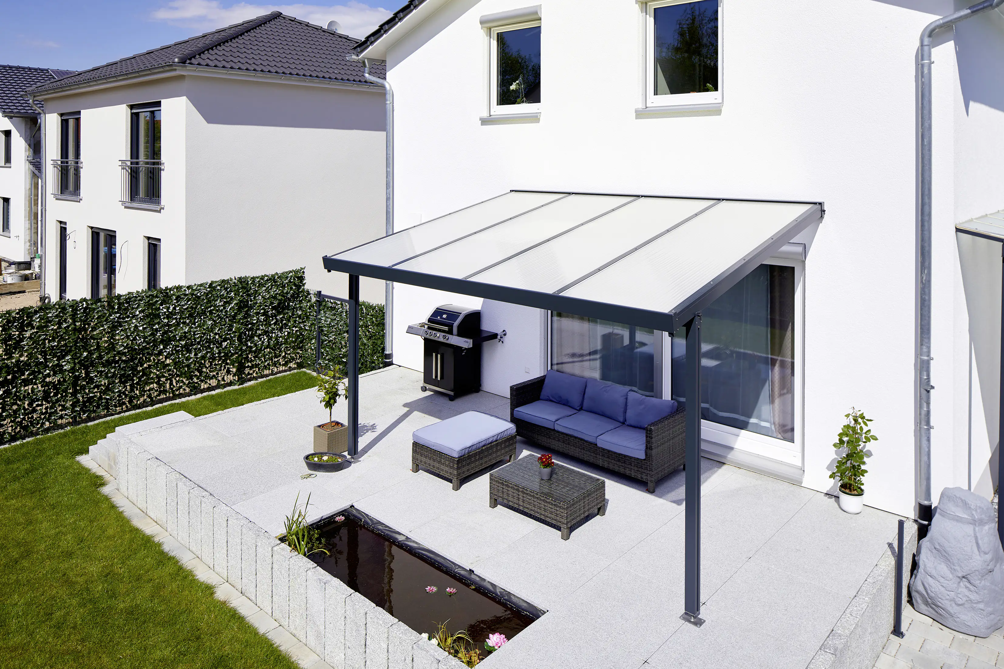 Gutta Premium Terrassendach 410,2 x 406 cm anthrazit Klima blue 16 mm