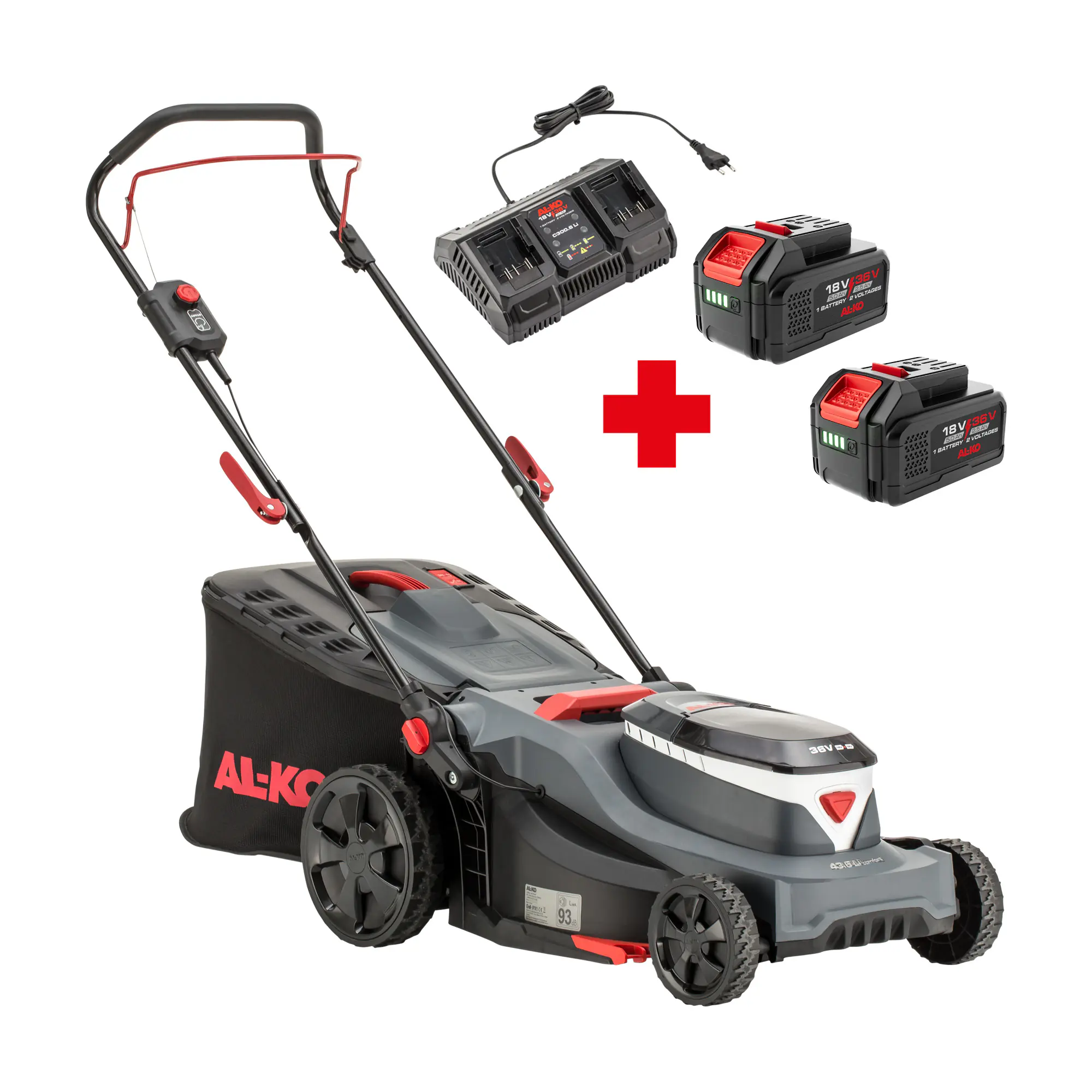  AL-KO Akku-Rasenmäher 43.6 Li Comfort 18/36 V 43 cm Schnittbreite inkl. 2 Akkus und Doppel-Ladegerät