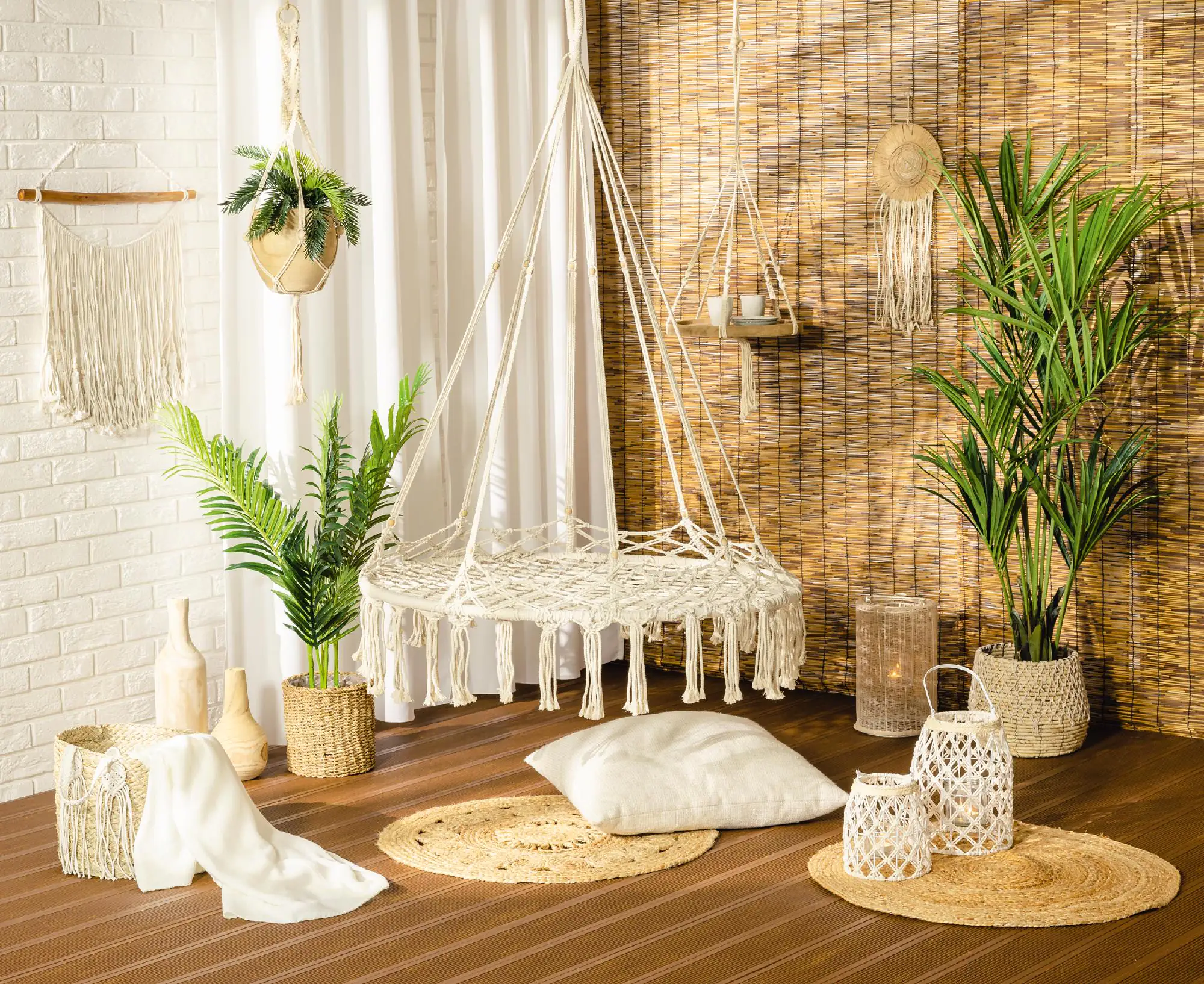 Hängesessel Fey natur mit Holzperlen und Fransen