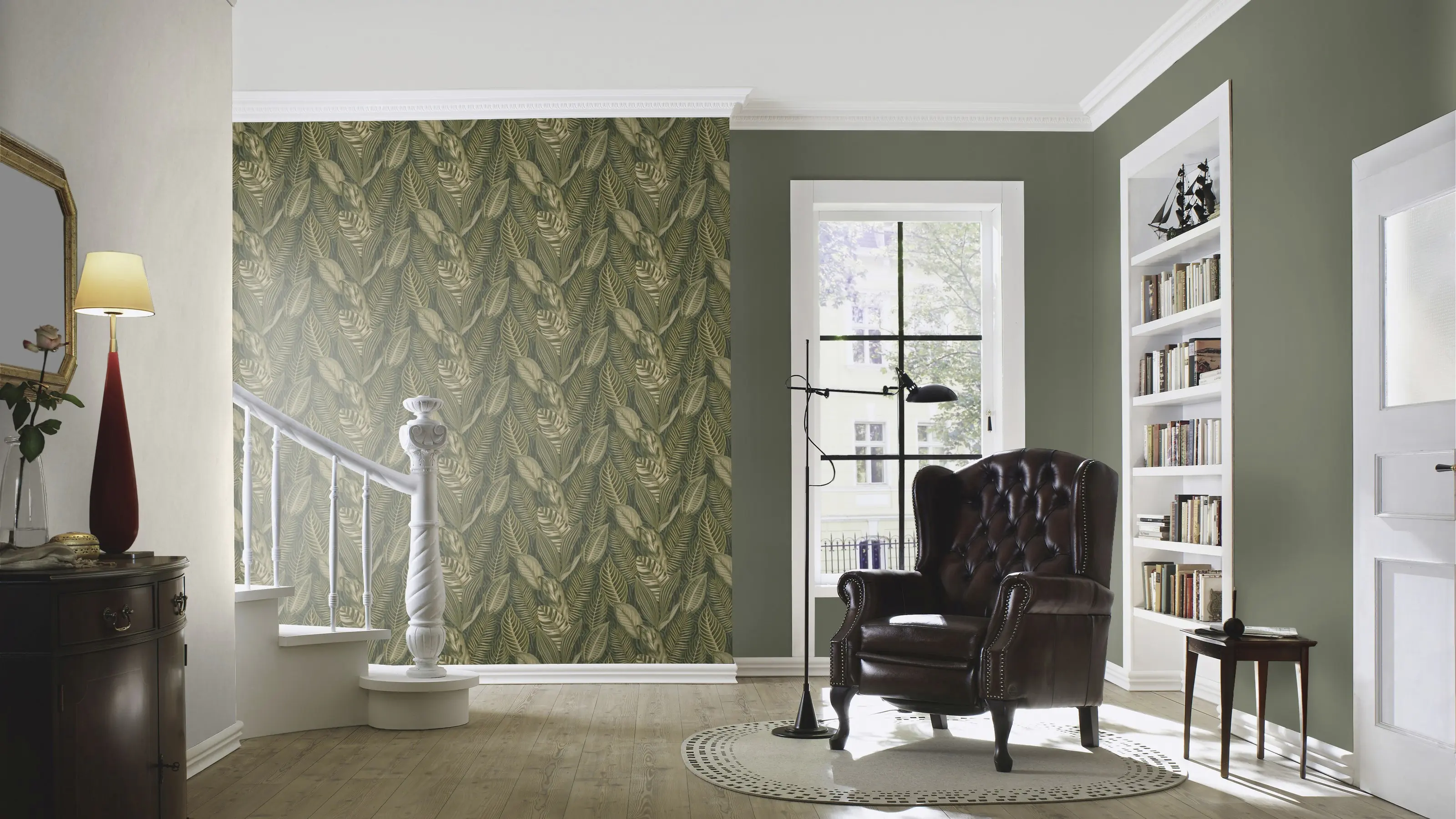 Rasch Vliestapete 751826 African Queen III, Blätter grün gold, 10,05 x 0,53 m