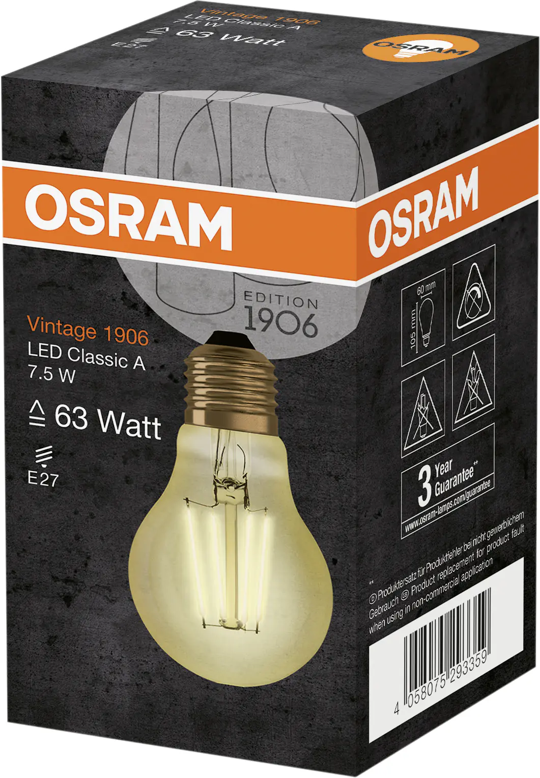 Osram LED Leuchtmittel Vintage 1906 E27 7,5W warmweiß, amber
