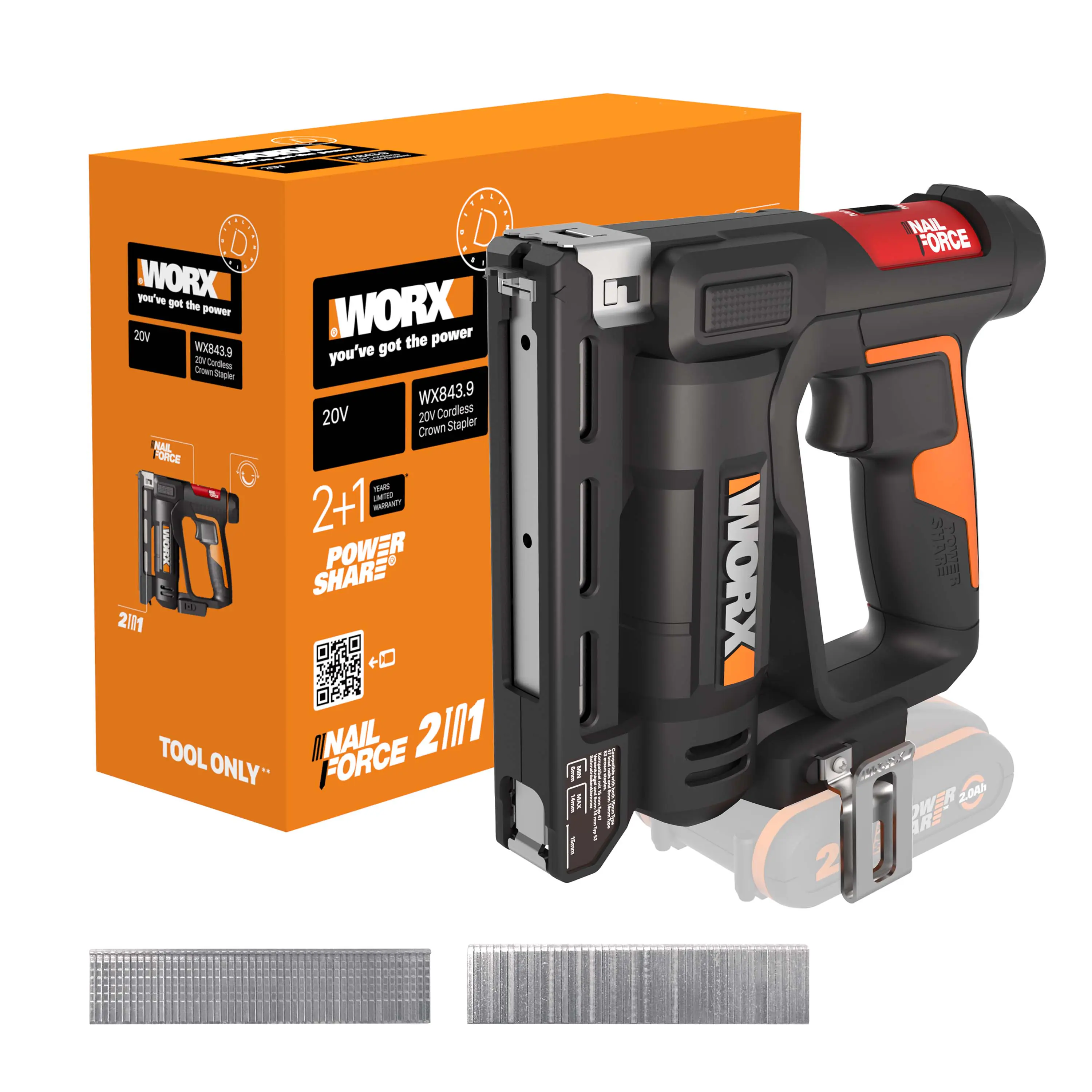 Worx Akku-Nagler & Tacker Nailforce WX843.9 20 V Solo Worx Akku-Nagler & Tacker Nailforce WX843.9 20 V Solo