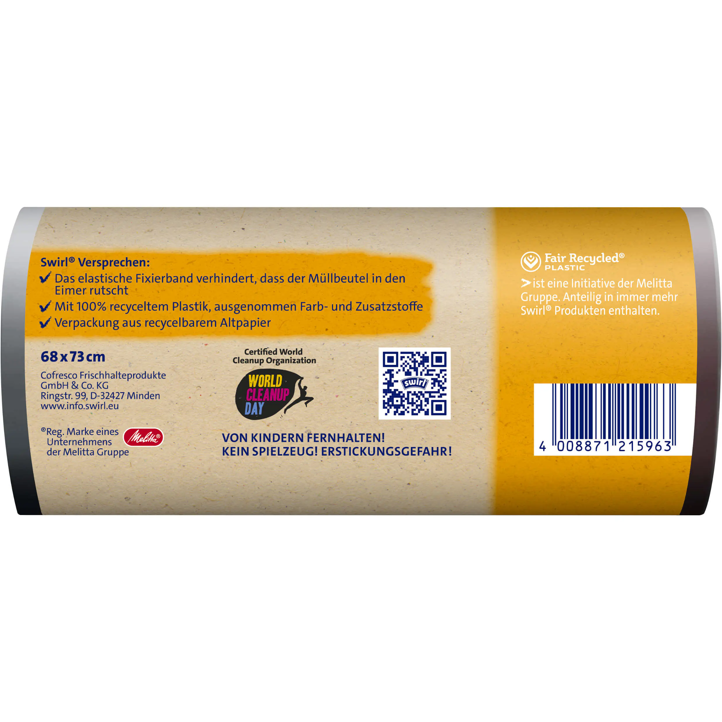 Swirl® Fixierband-Müllbeutel 60 L Reißfest & Dicht