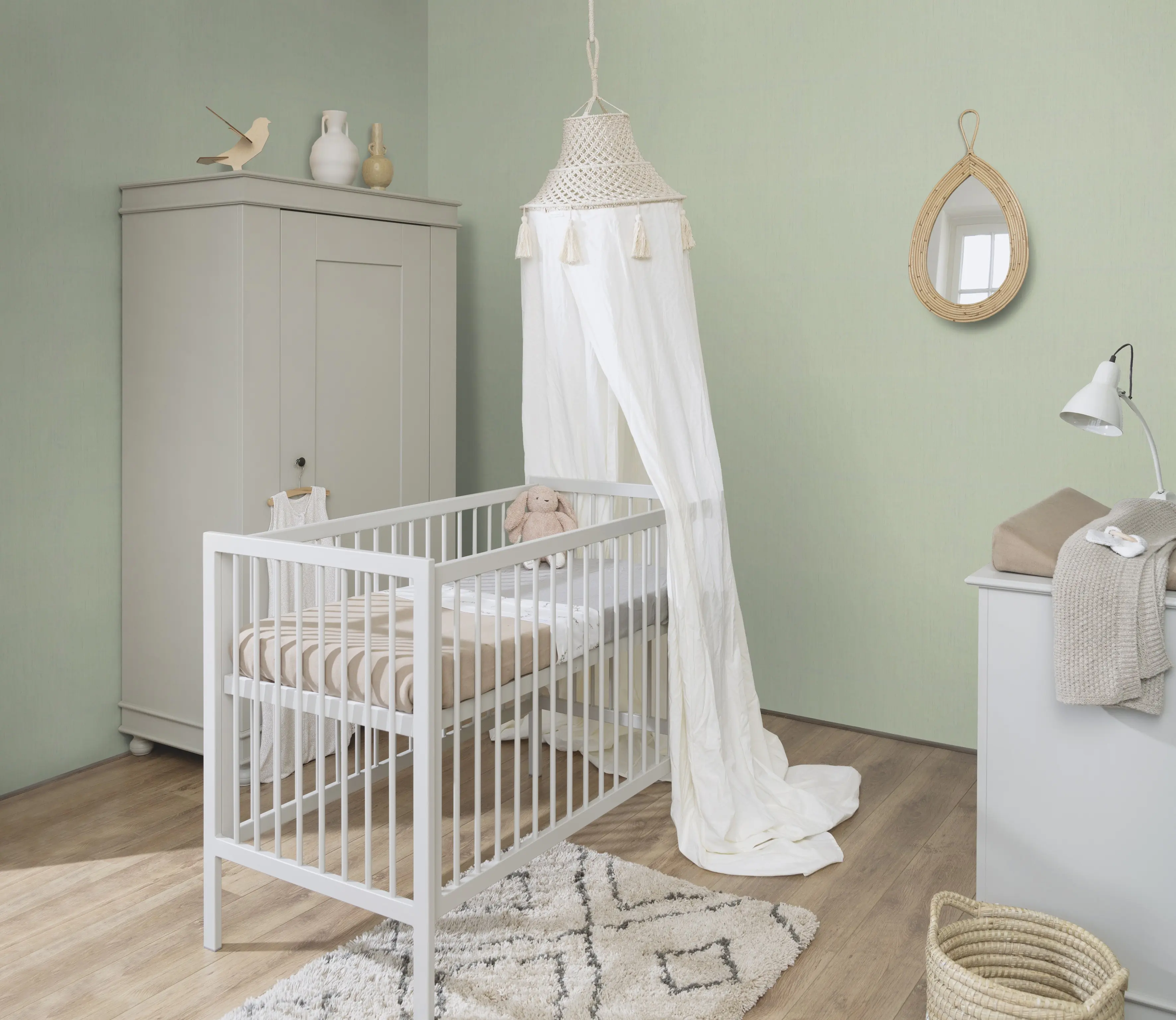 Rasch Vliestapete 746136 Grün-Salbei hell Uni 10,05 m x 0,53 m