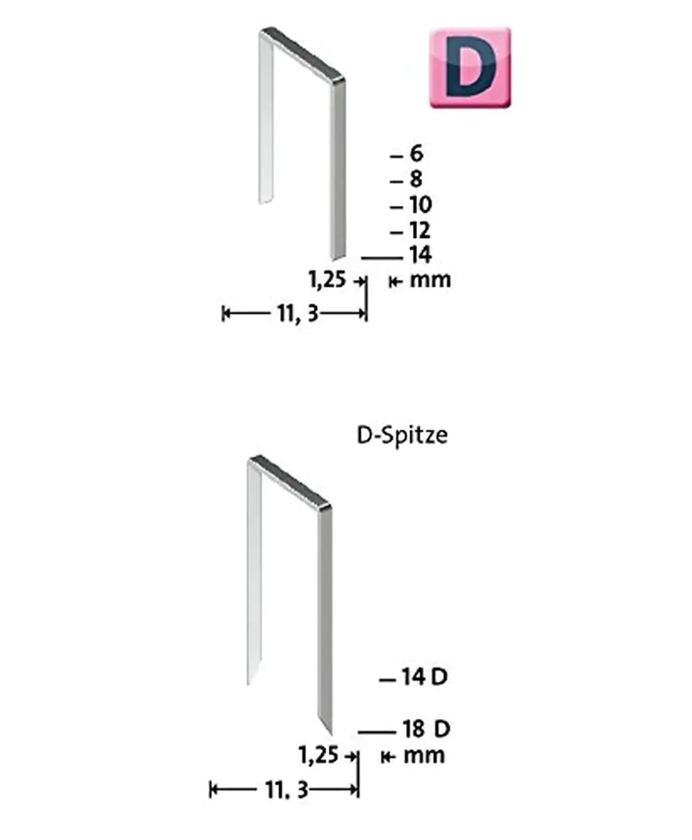 4009729015636_11 Novus Tackerklammer Typ D 53 F 18 mm 600 Stück D-Point Sägespitze Flachdrahtklammer