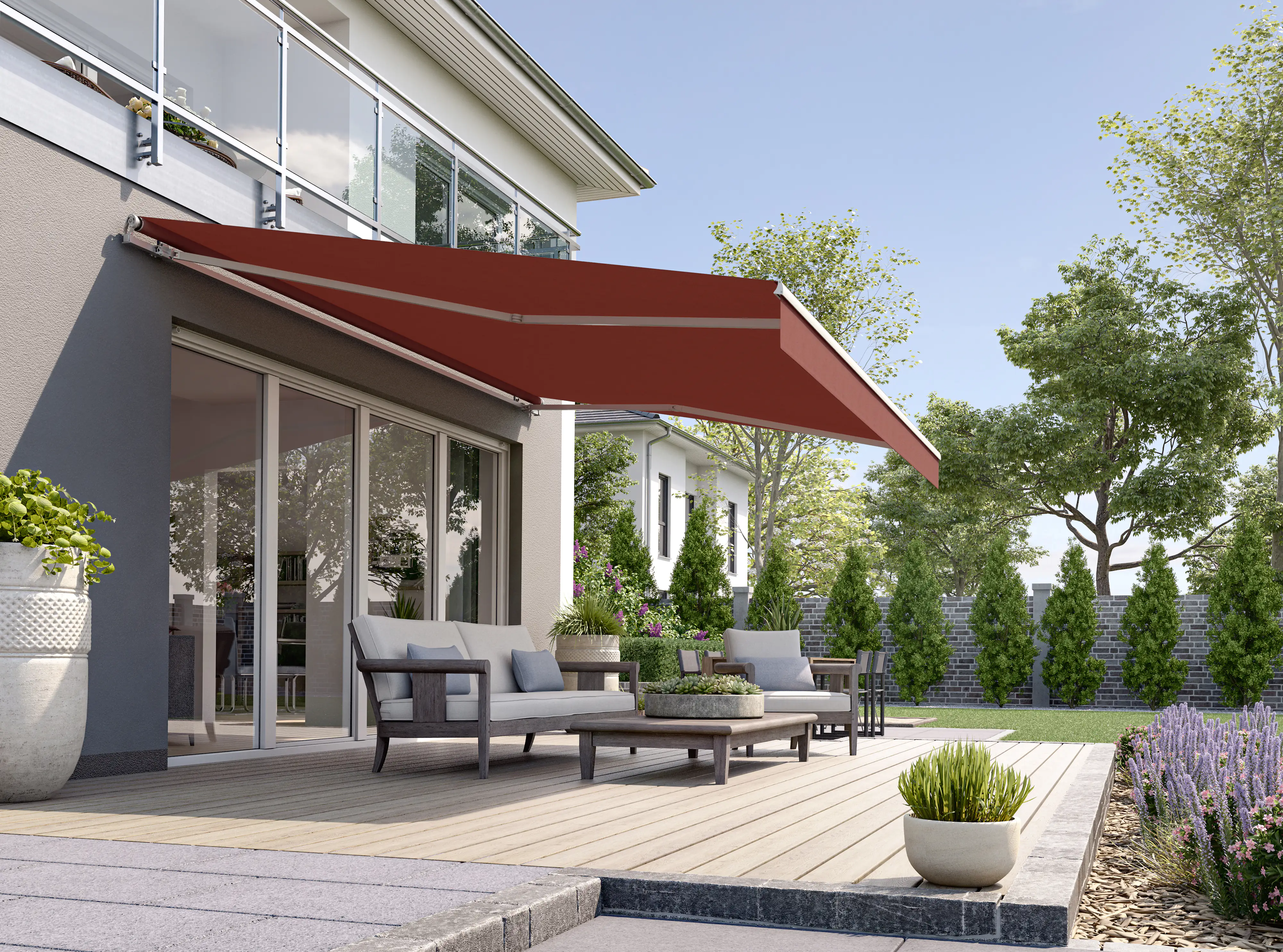 Gelenkarmmarkise Classic bordeaux  inkl. Motor, Handsender, Solar Panel Gelenkarmmarkise Classic bordeaux  inkl. Motor, Handsender, Solar Panel