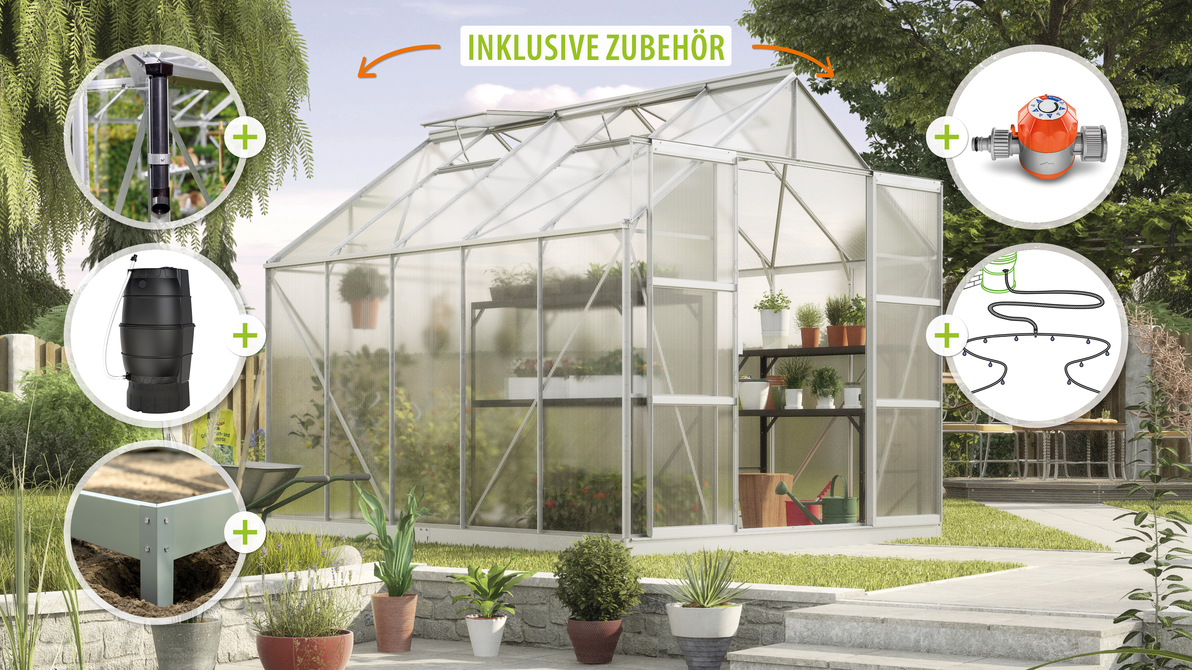 Vitavia Gewächshaus-Set Uranus 8300 HKP 6 mm alu 254 x 317 cm 