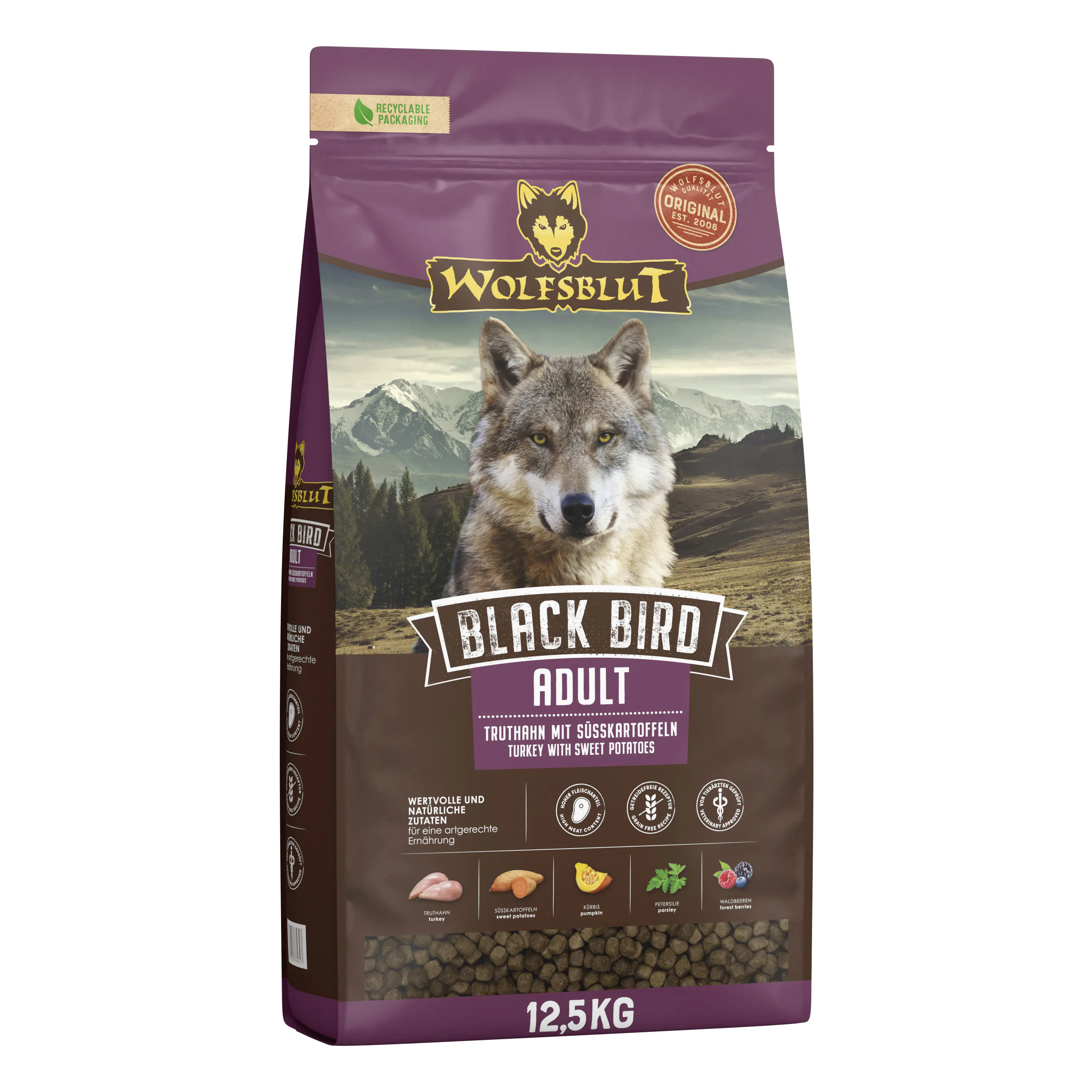 Wolfsblut Black Bird Adult Truthahn mit Süßkartoffel Hundefutter 12,5 kg Wolfsblut Black Bird Adult Truthahn mit Süßkartoffel Hundefutter 12,5 kg
