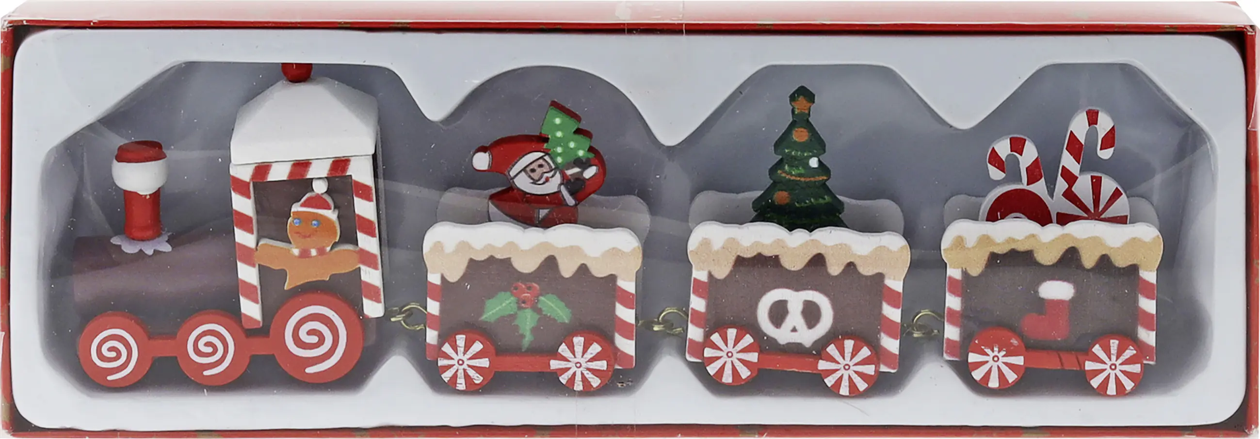 Dekofigur Weihnachtszug mit Lebkuchendesign Holz 19 cm braun-bunt