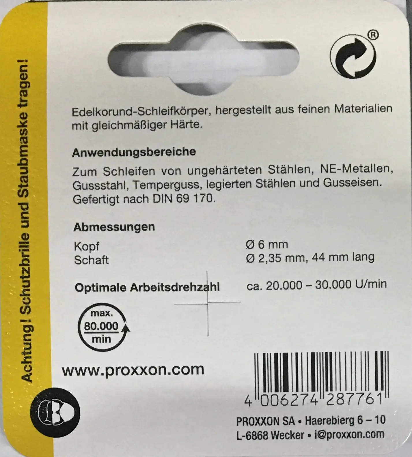 Proxxon Micromot Edelkorund-Schleifkörper 6 mm Proxxon Micromot Edelkorund-Schleifkörper 6 mm