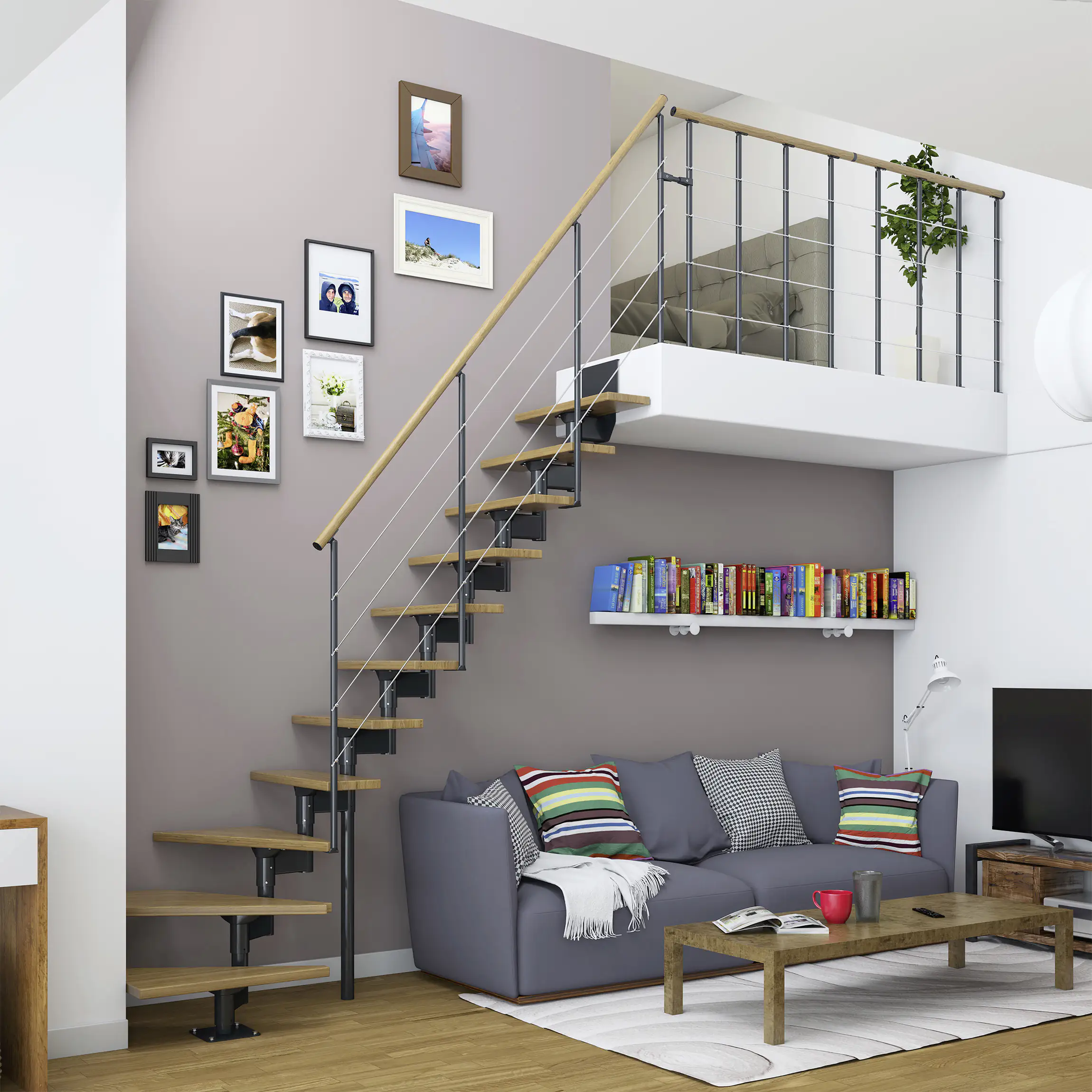 Dolle Mittelholmtreppe Boston 1/4gew. Anthrazit 11 Stufen Eiche