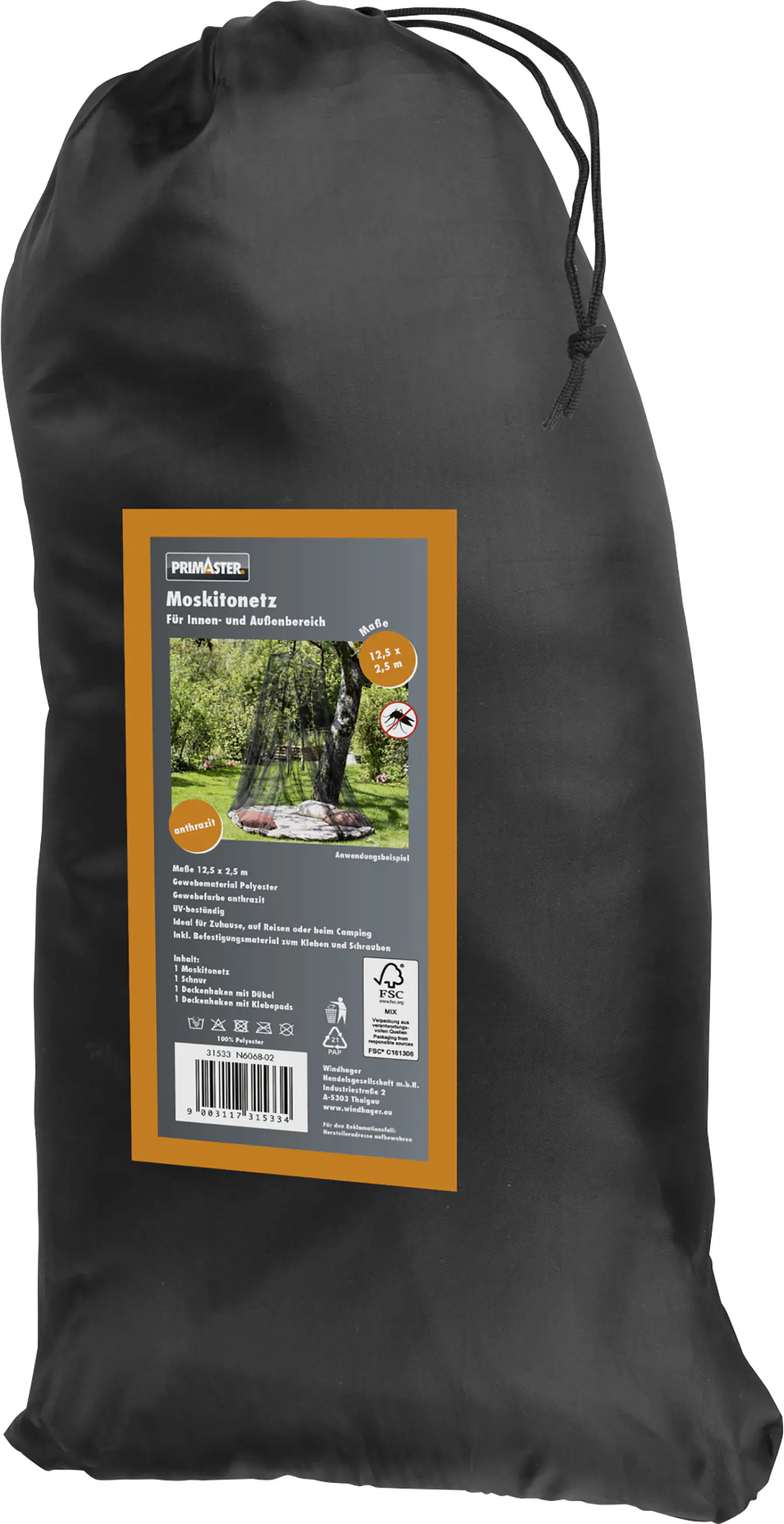 Primaster Moskitonetz 2,5 x 12,5 m anthrazit/anthrazit