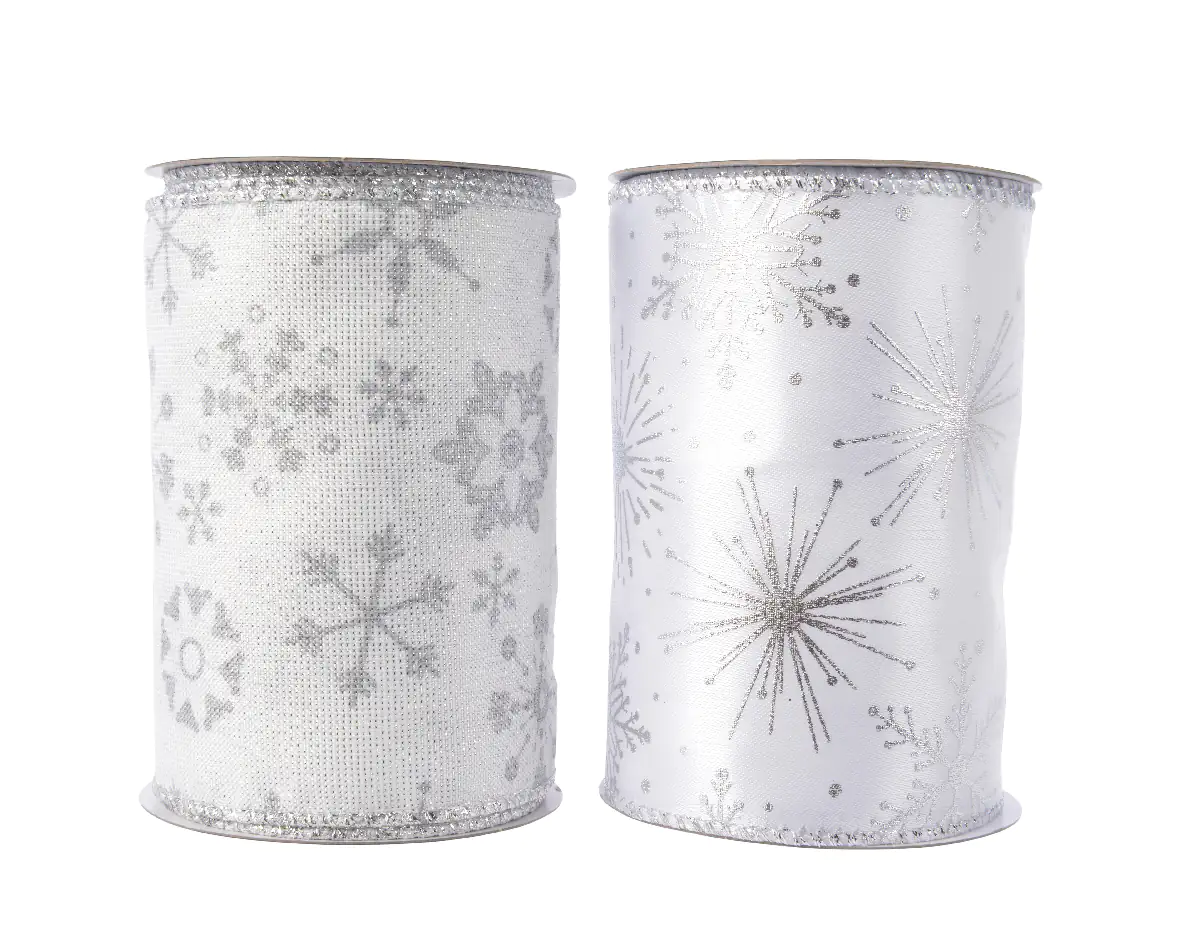 Kaemingk Polyesterband winterweiß. 270 cm gedrahtet