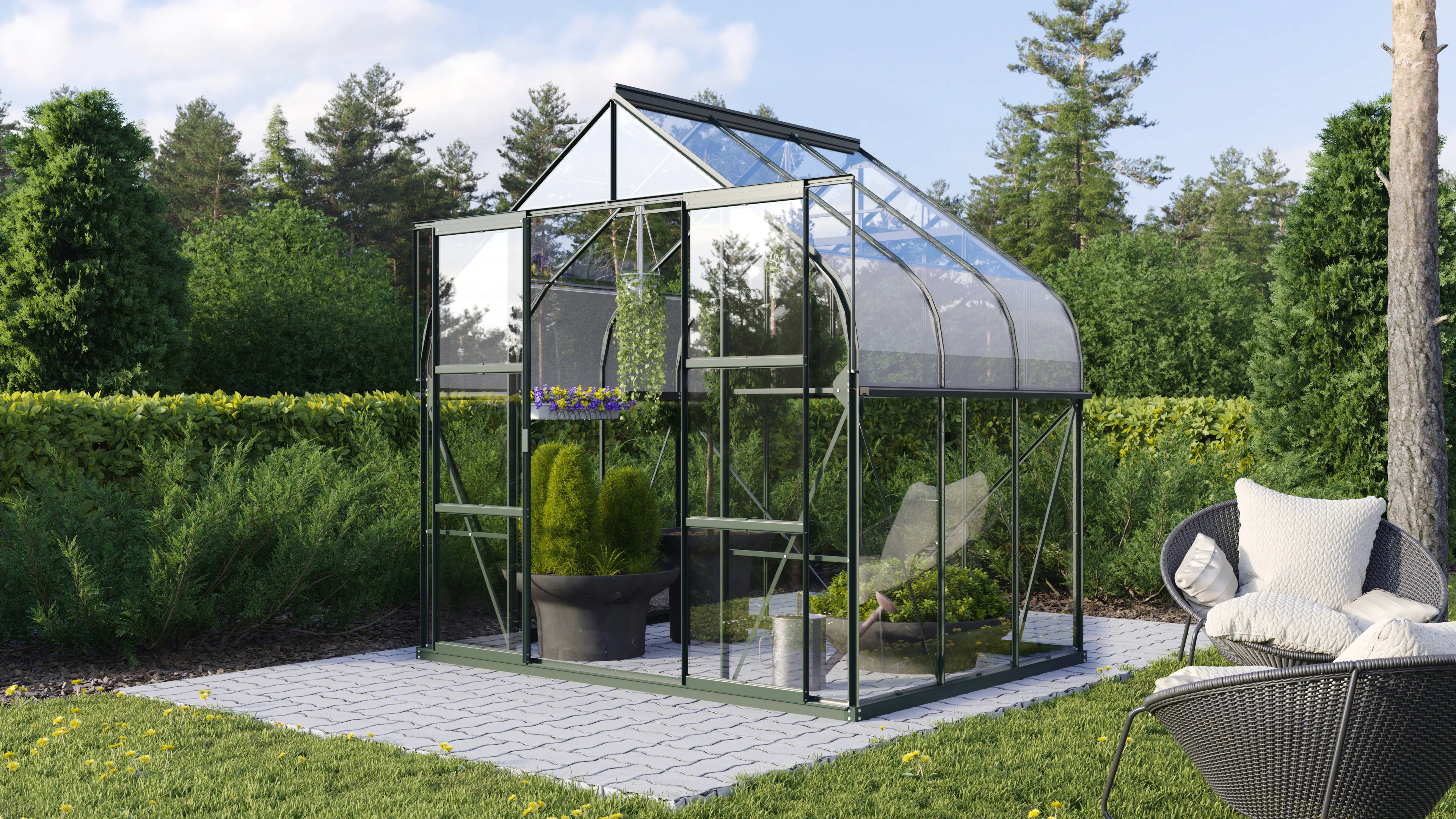 Vitavia Gewächshaus-Set-Set Dione 5000 ESG 3 mm smaragd 254 x 192 cm