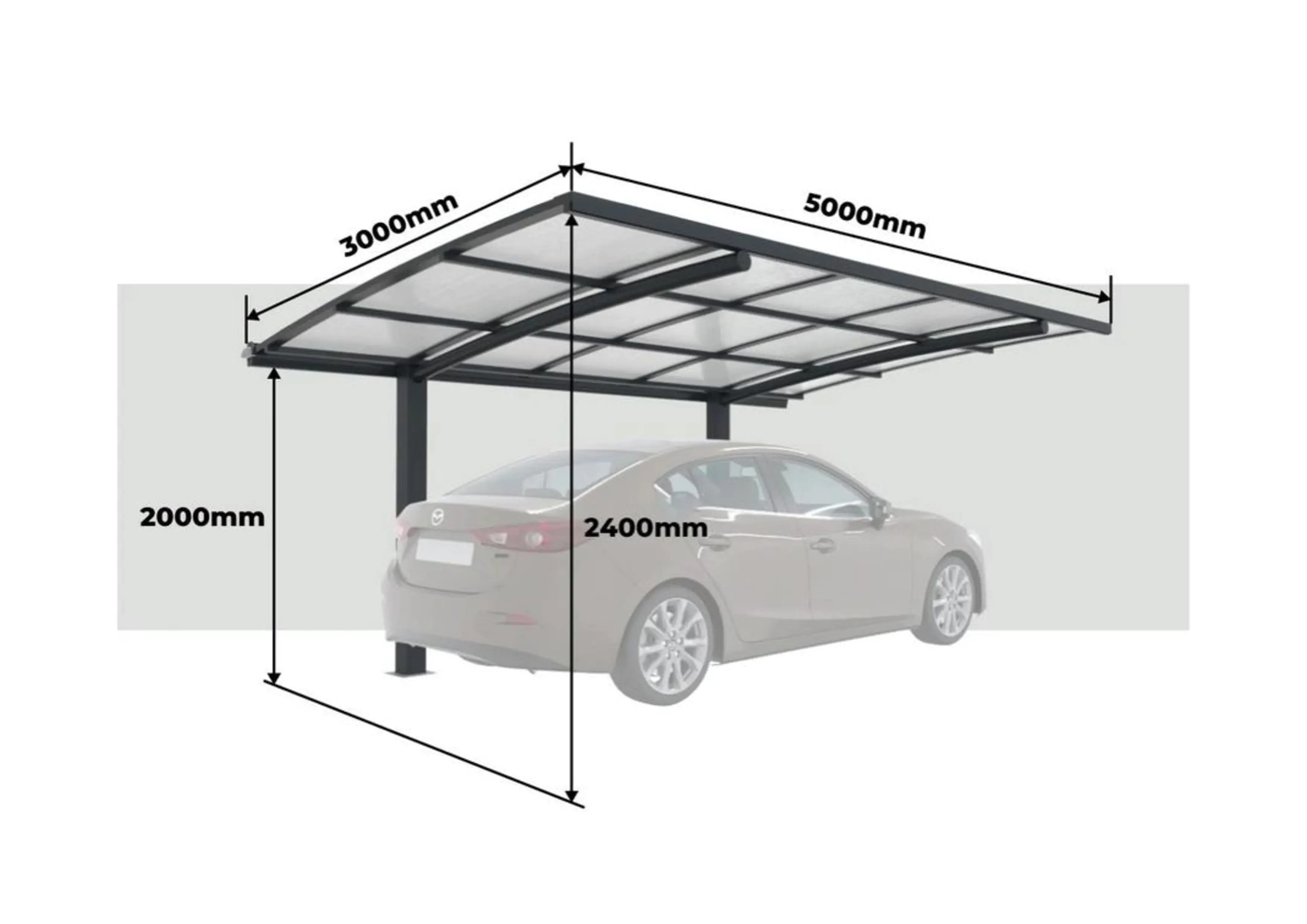 Carport freistehend gebogen 500 x 300 cm grau