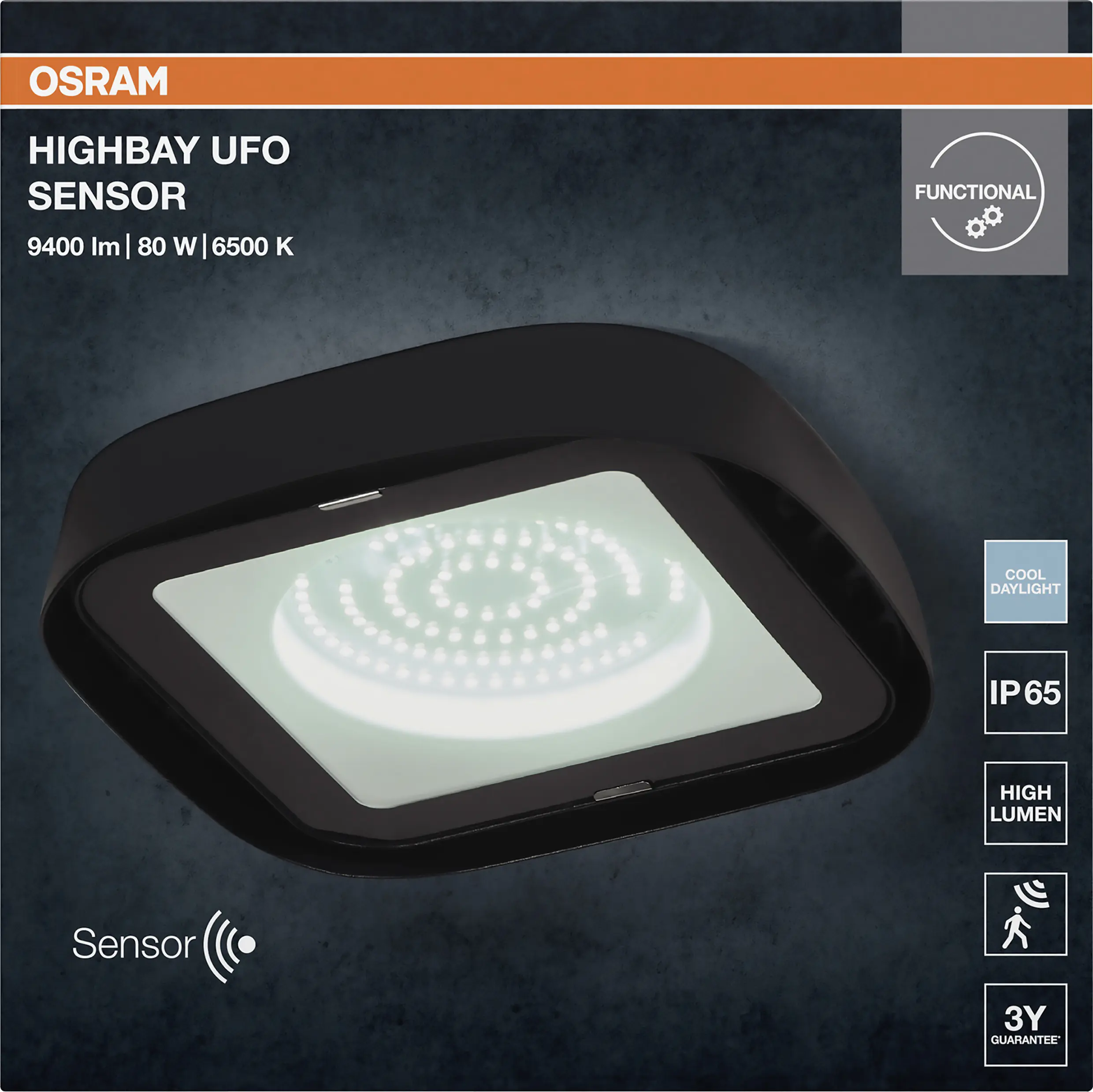 Osram LED-Deckenleuchte Highbay UFO Sensor IP65 80 W kaltweiß