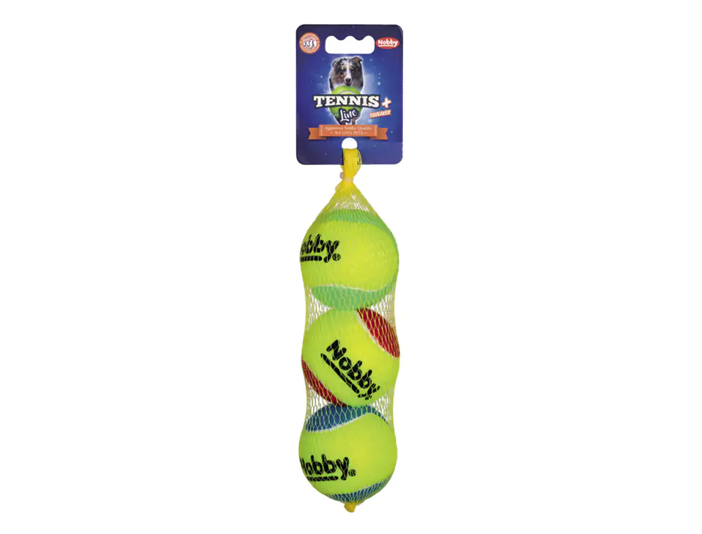 Nobby Tennisball mit Squeaker 6,5 cm 3er Netz Größe M