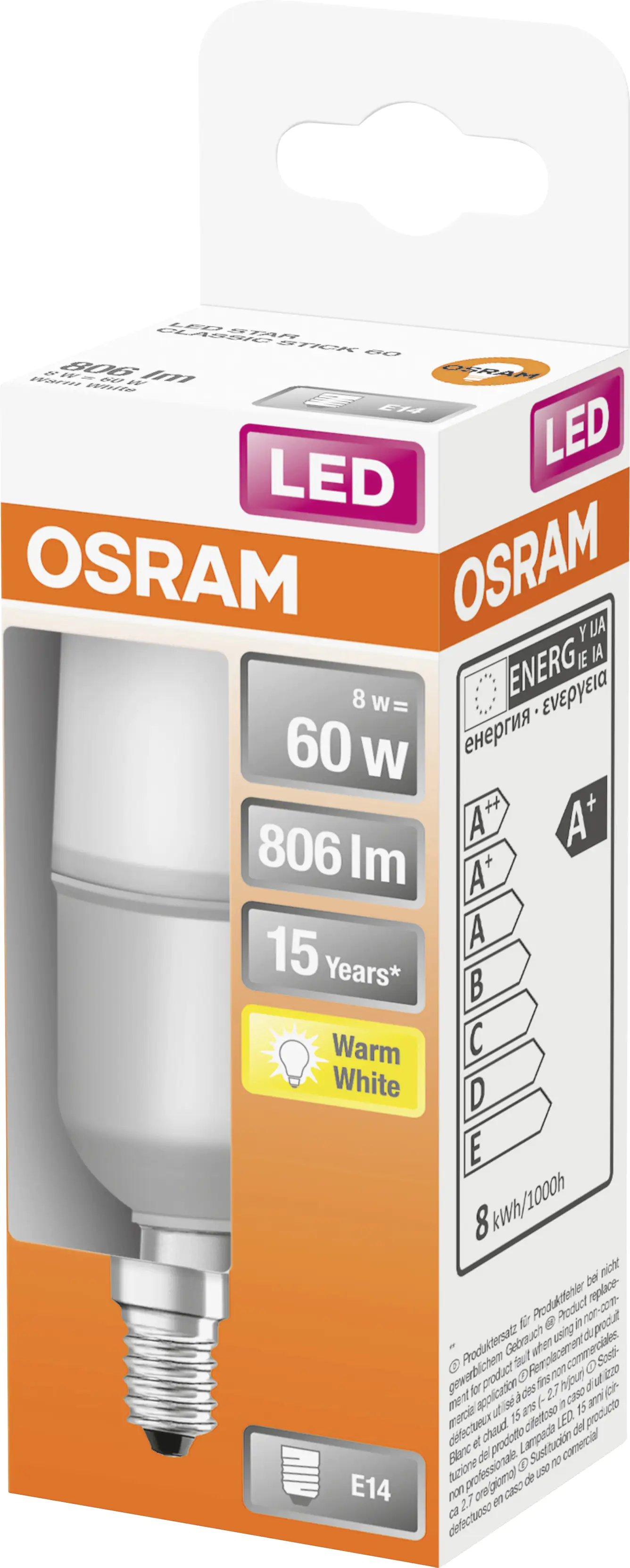 Osram LED Leuchtmittel Stick 60 E14 8W warmweiß, weiß matt Osram LED Leuchtmittel Stick 60 E14 8W warmweiß, weiß matt