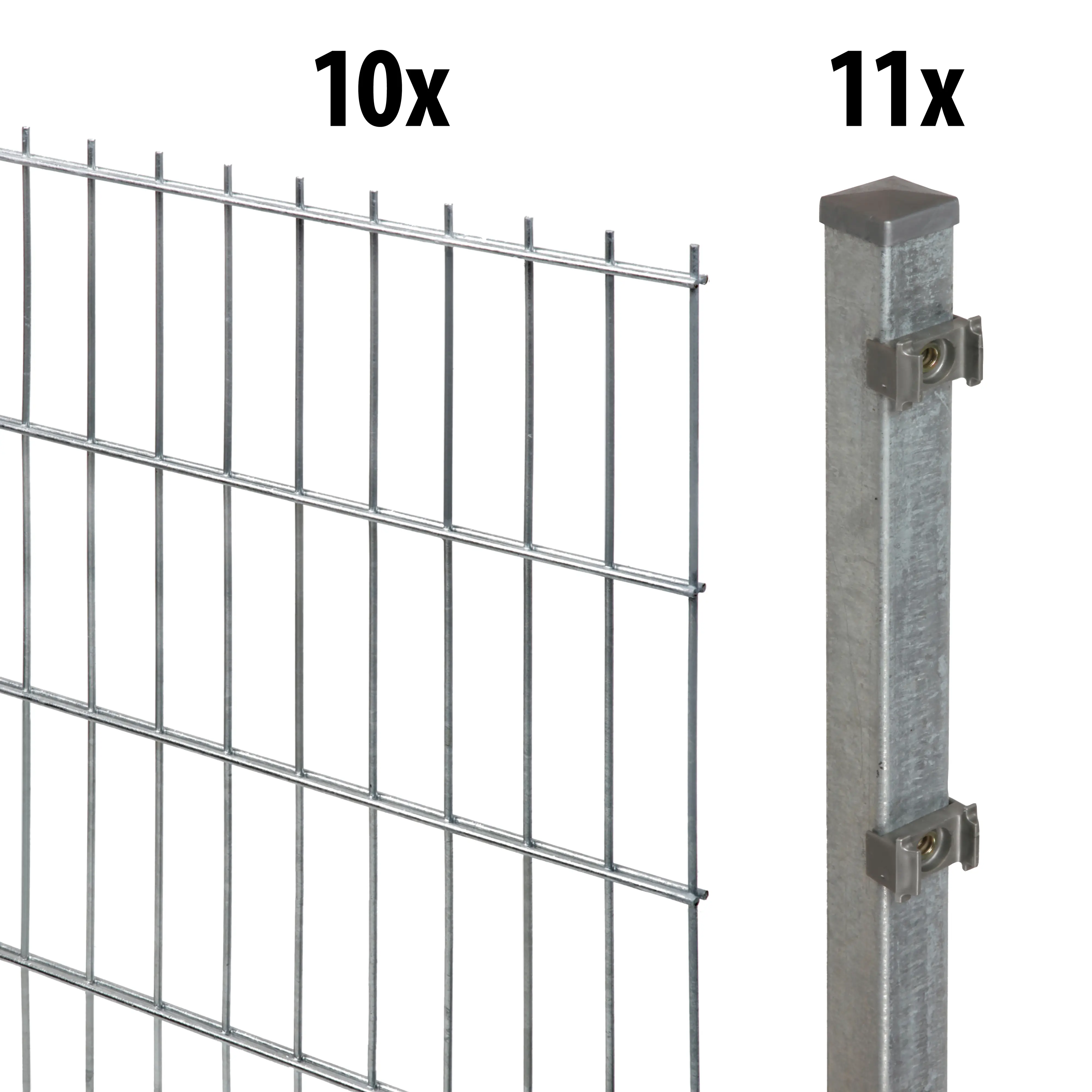 Floraworld Doppelstabmatten-Zaun Set Comfort 20 m 201 x 103 cm inkl. 11 Pfosten 150 cm feuerverzinkt
