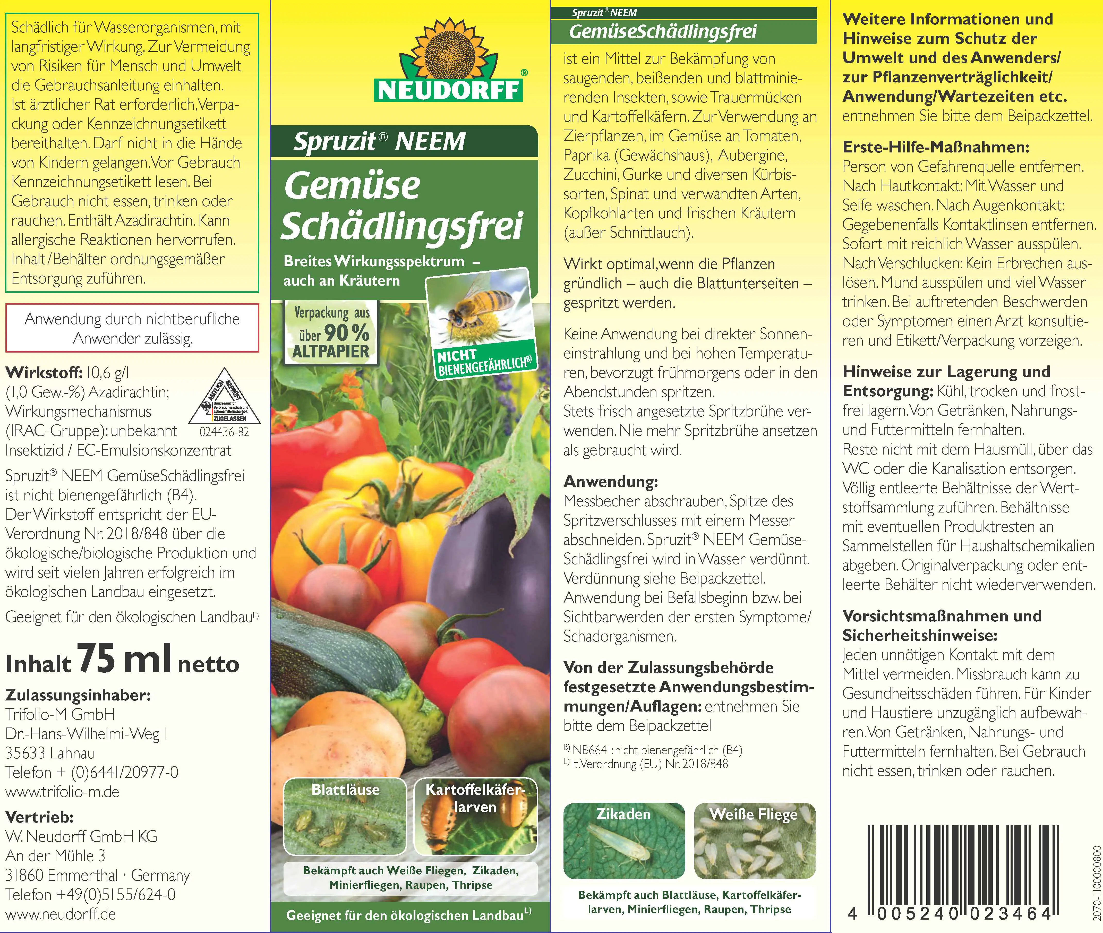 4005240023464_1 Spruzit NEEM GemüseSchädlingsfrei 75 ml