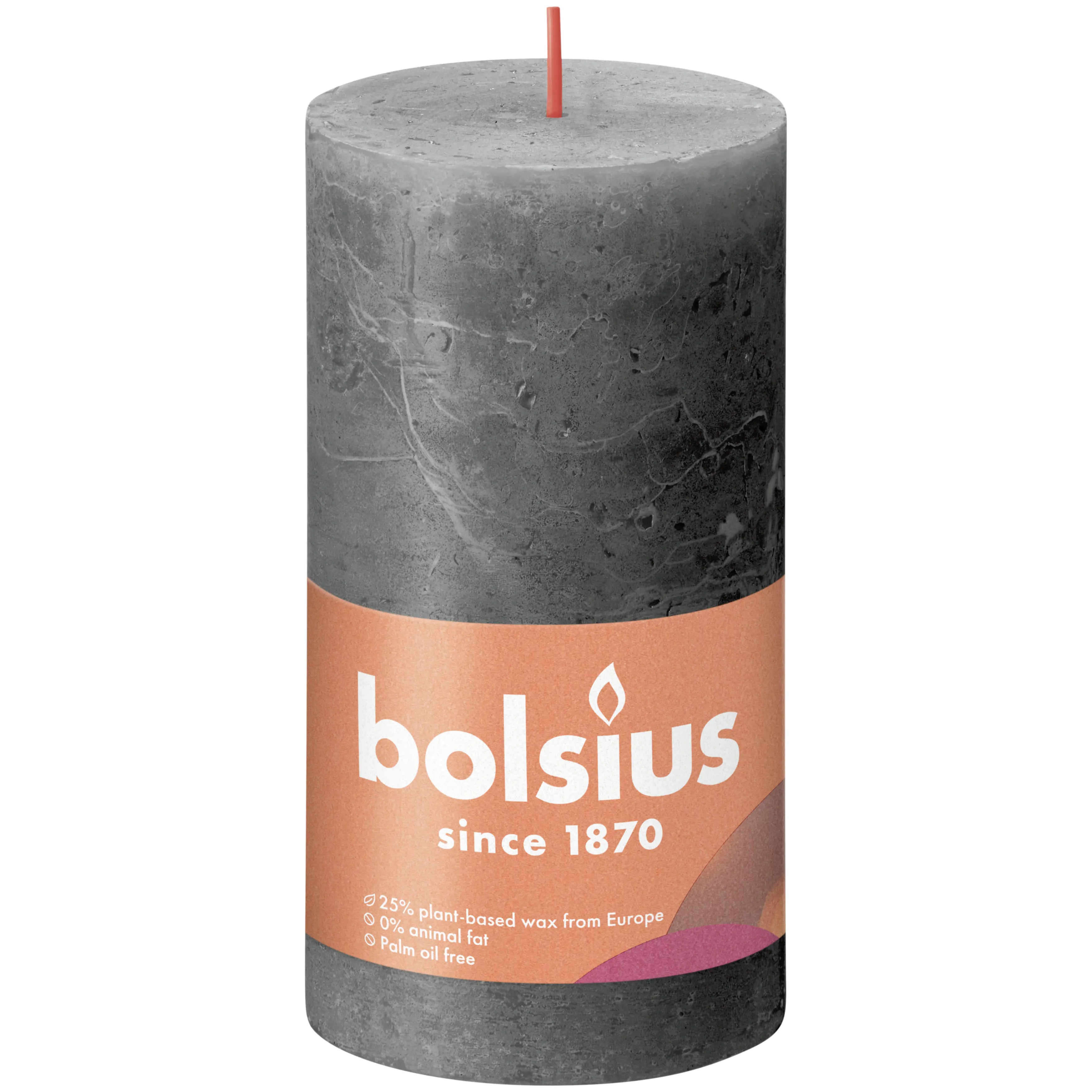 Bolsius Rustik Stumpenkerze stürmisches grau, Höhe: 13 cm, Ø 6,8 cm