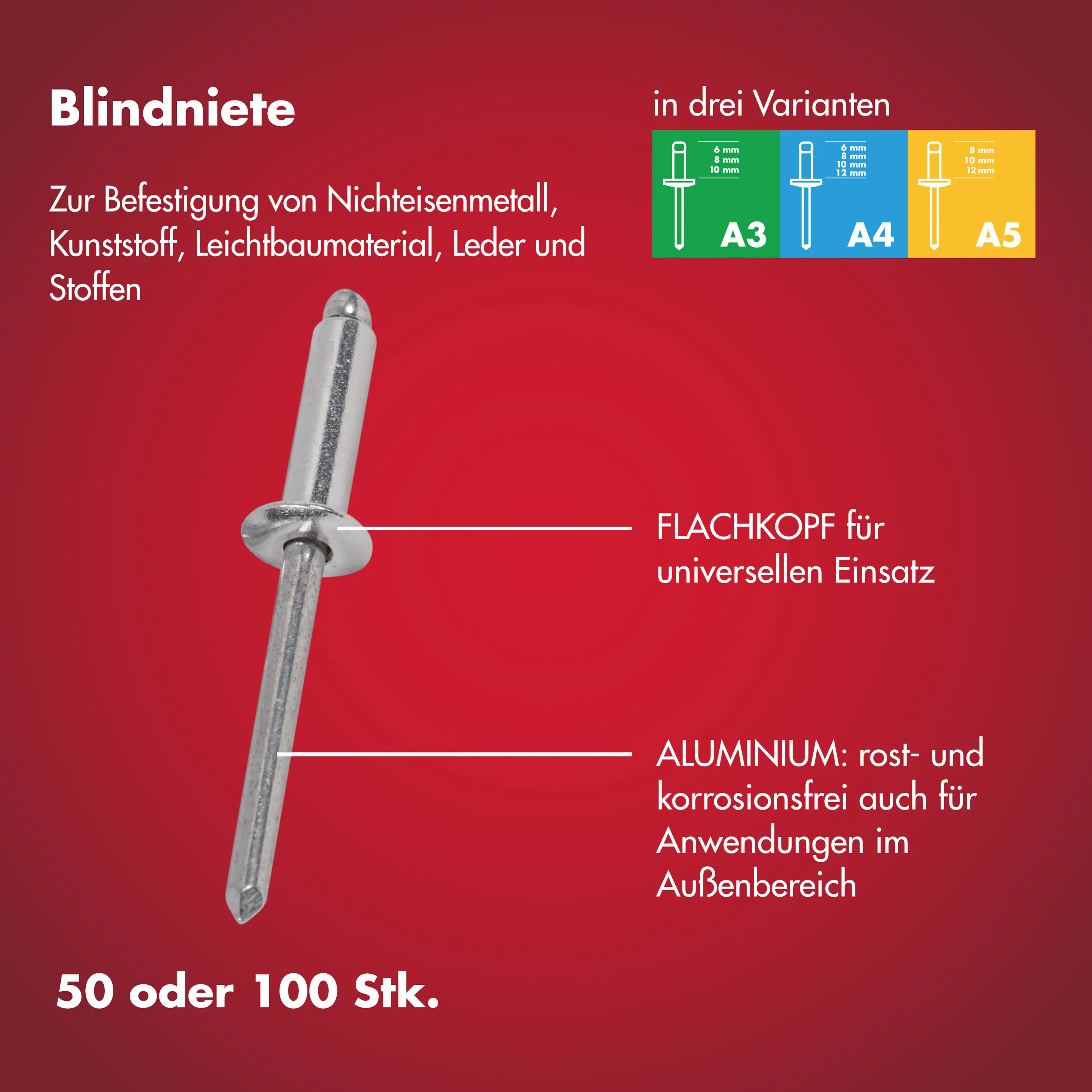 Arrow Blindniete Typ RA Ø 3 x 6 mm Aluminium 50 Stück