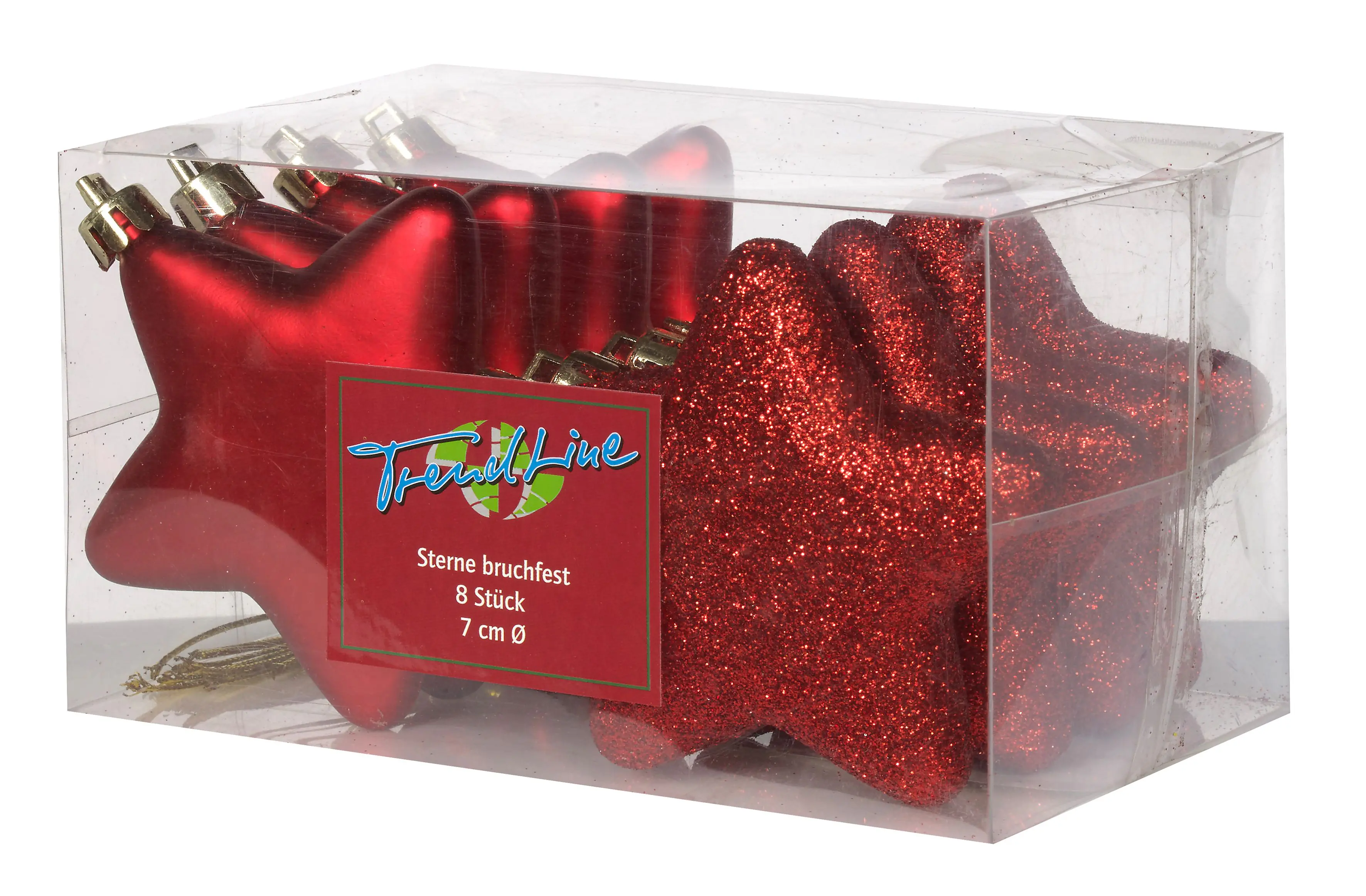 TrendLine Weihnachtskugeln Sterne bruchfest, langlebig 7 cm rot 8 Stück