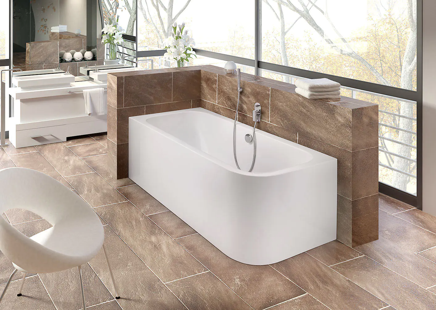 Ottofond Badewannen-Set Spirit rechts 180x80 cm, weiß
