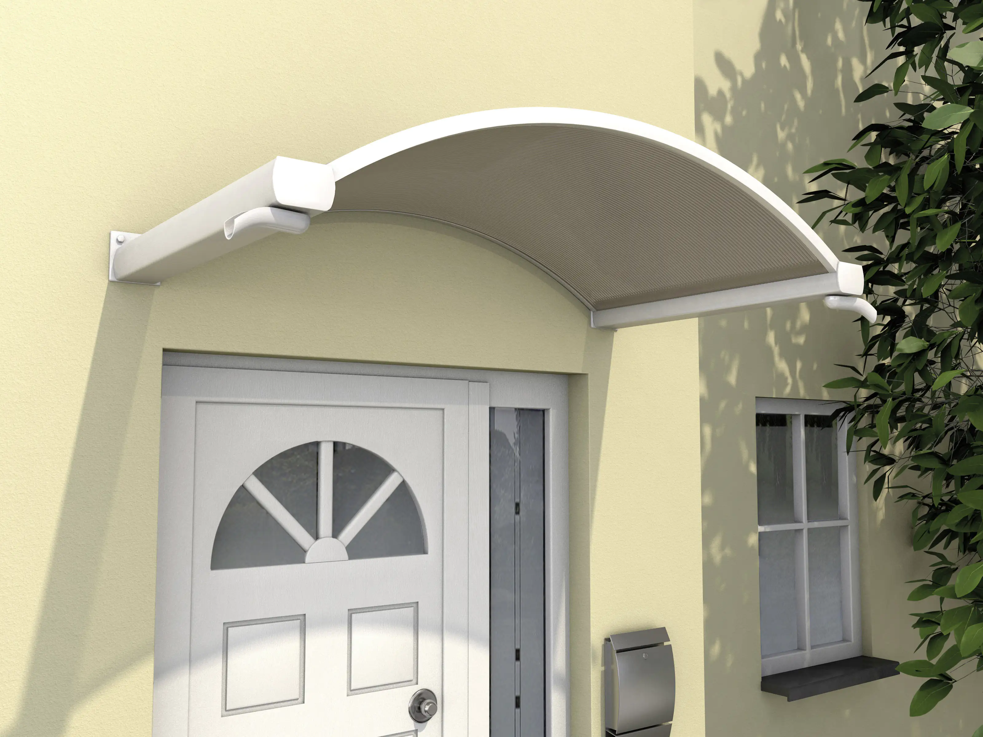 Gutta Rundbogenvordach NO Aluminium weiß, Polycarbonat bronce