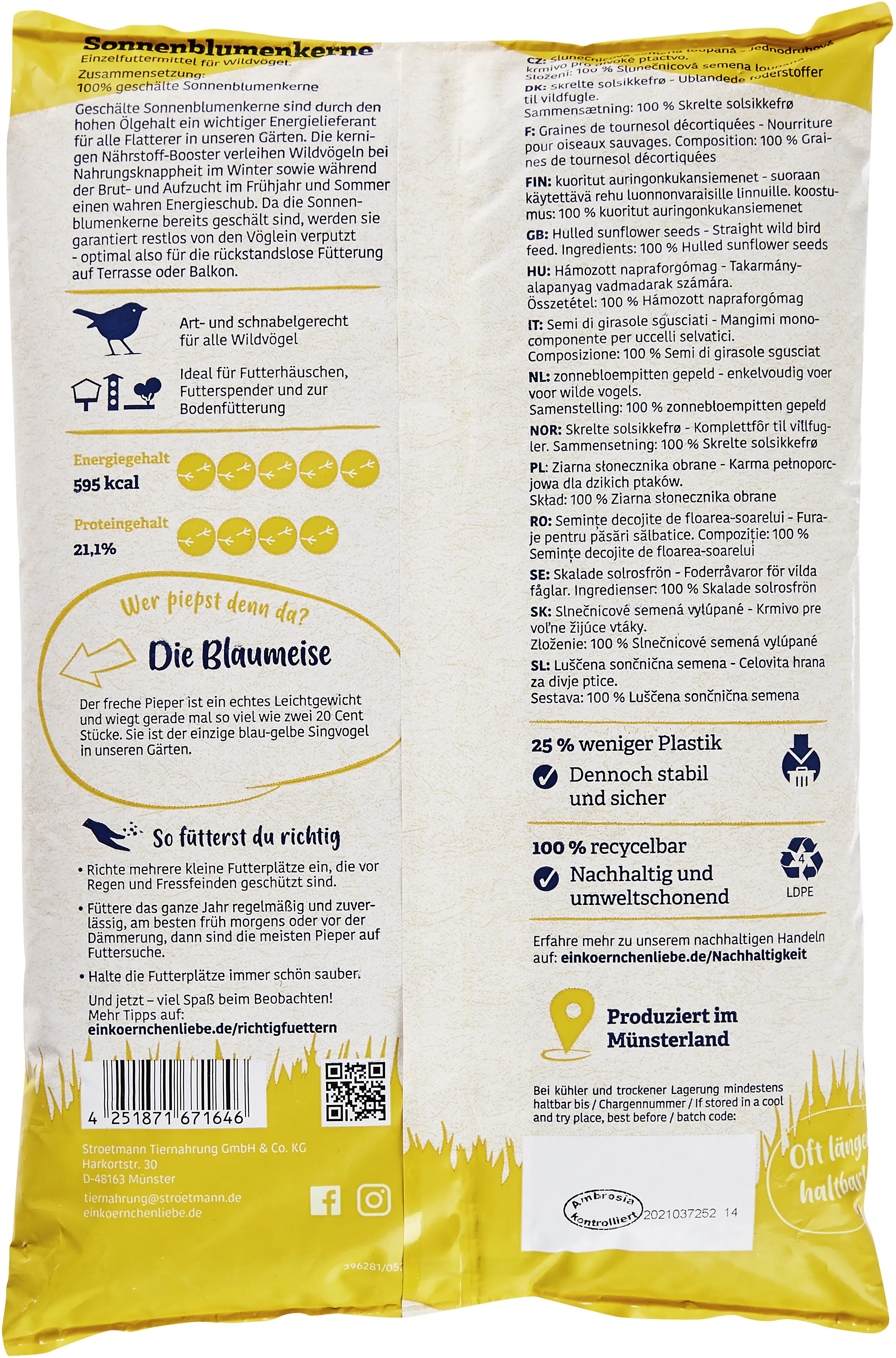 Elles Wildvogelfutter Sonnenblumenkerne geschält 1 kg